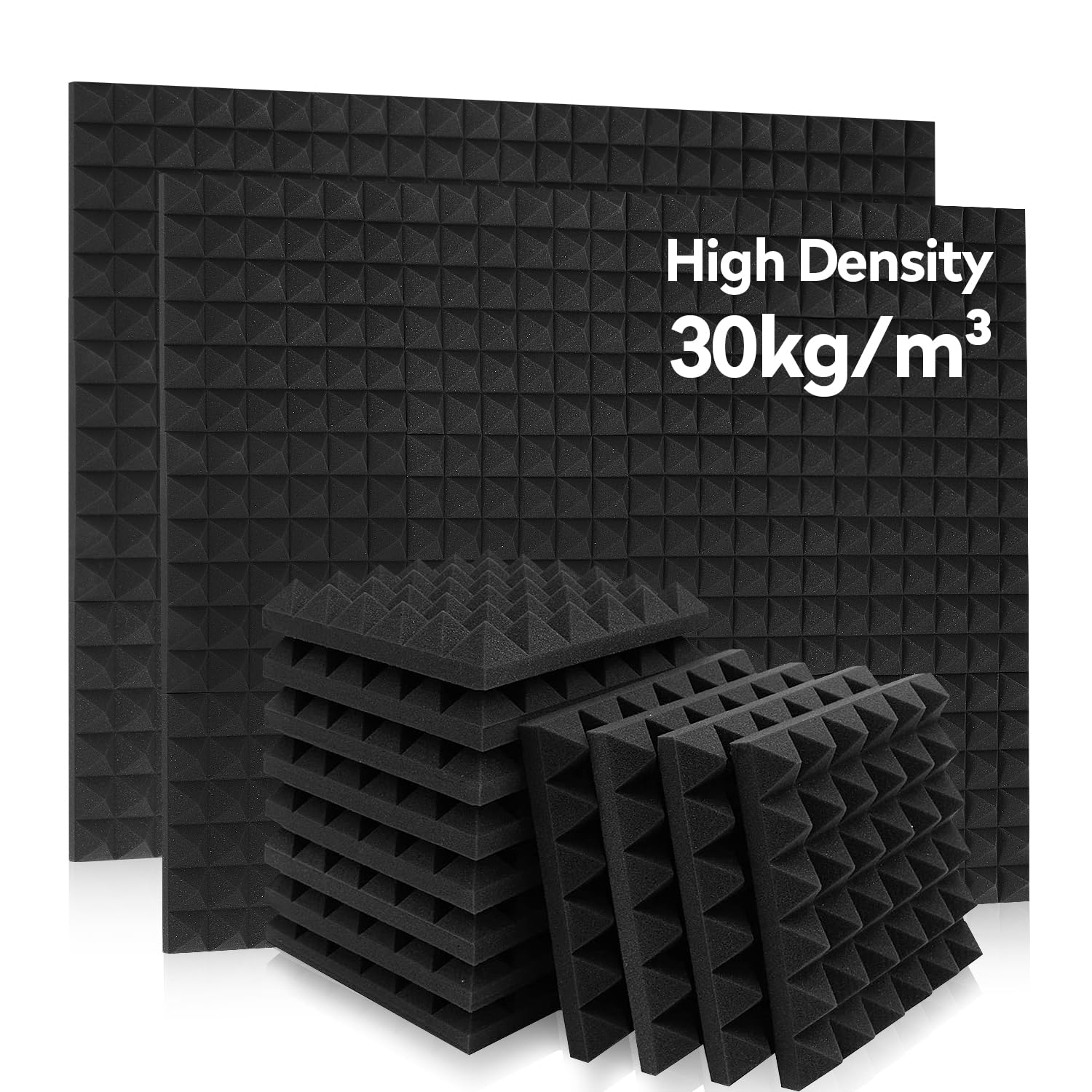 36 Pack Auslet Acoustic Panels 12 X 12 X 2 Inches, Pyramid Sound Proof Foam Panels For Wall, High Density Black Acoustic Foam Pa