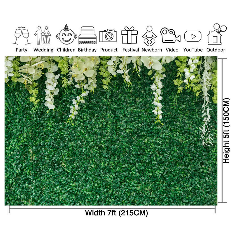 Chaiya 7X5Ft Green Leaves Backdrops Greenery Backdrop With Flowers Green Leaf White Flower Photo Backdrops Bridal Shower Backdro
