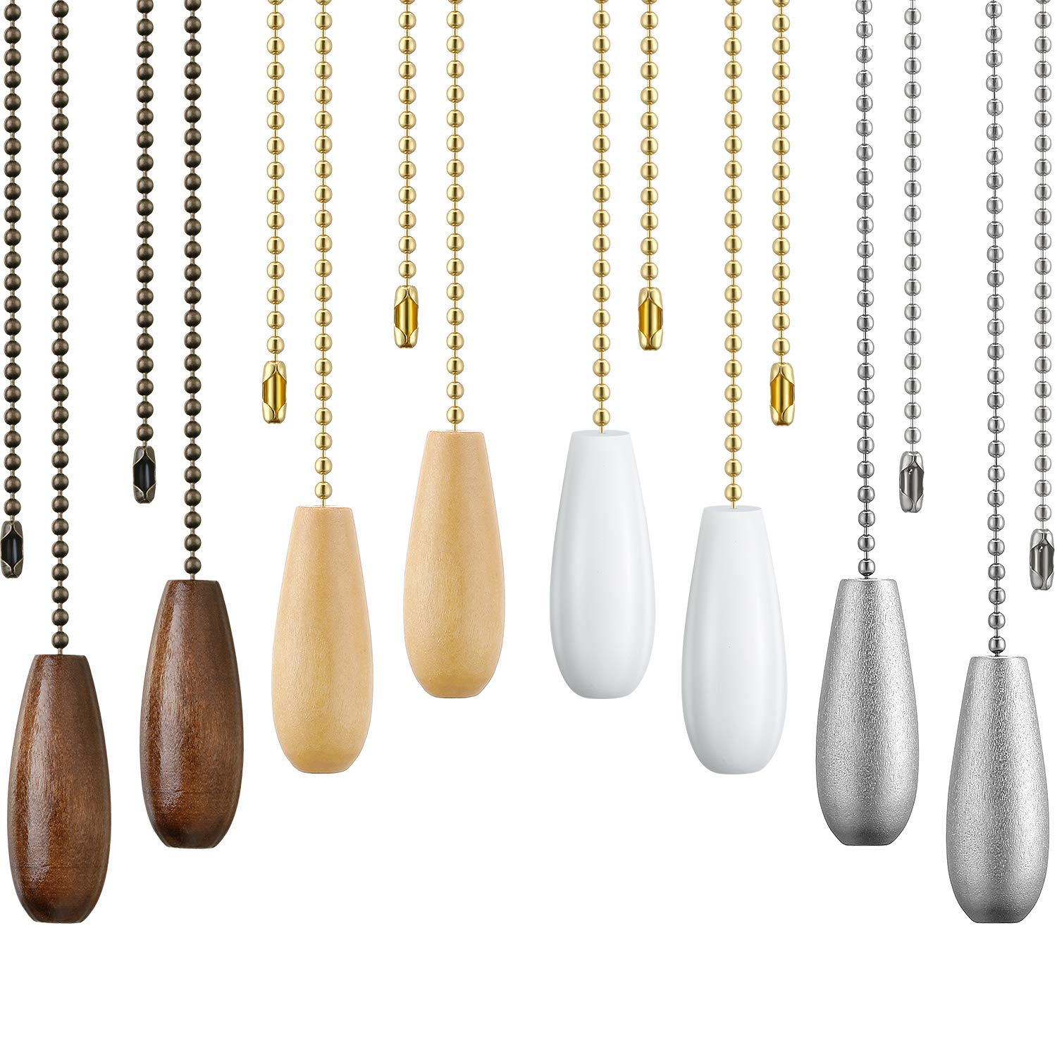 8 Pieces Ceiling Fan Pull Chains Extender Wooden Pendant Pull Chain Extension For Ceiling Light Lamp Fan (Walnut Color, White, S