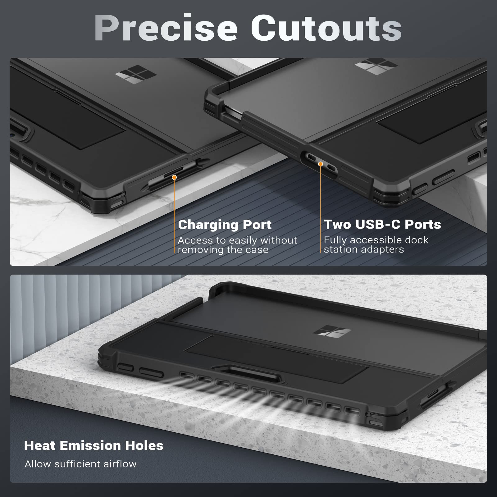 MoKo Case Compatible with Microsoft Surface Pro 11, Surface Pro 10, Surface Pro 9 13 Inch, All in One Protective Rugged Cover with Hand Strap, Compatible with Type Cover Keyboard, Black