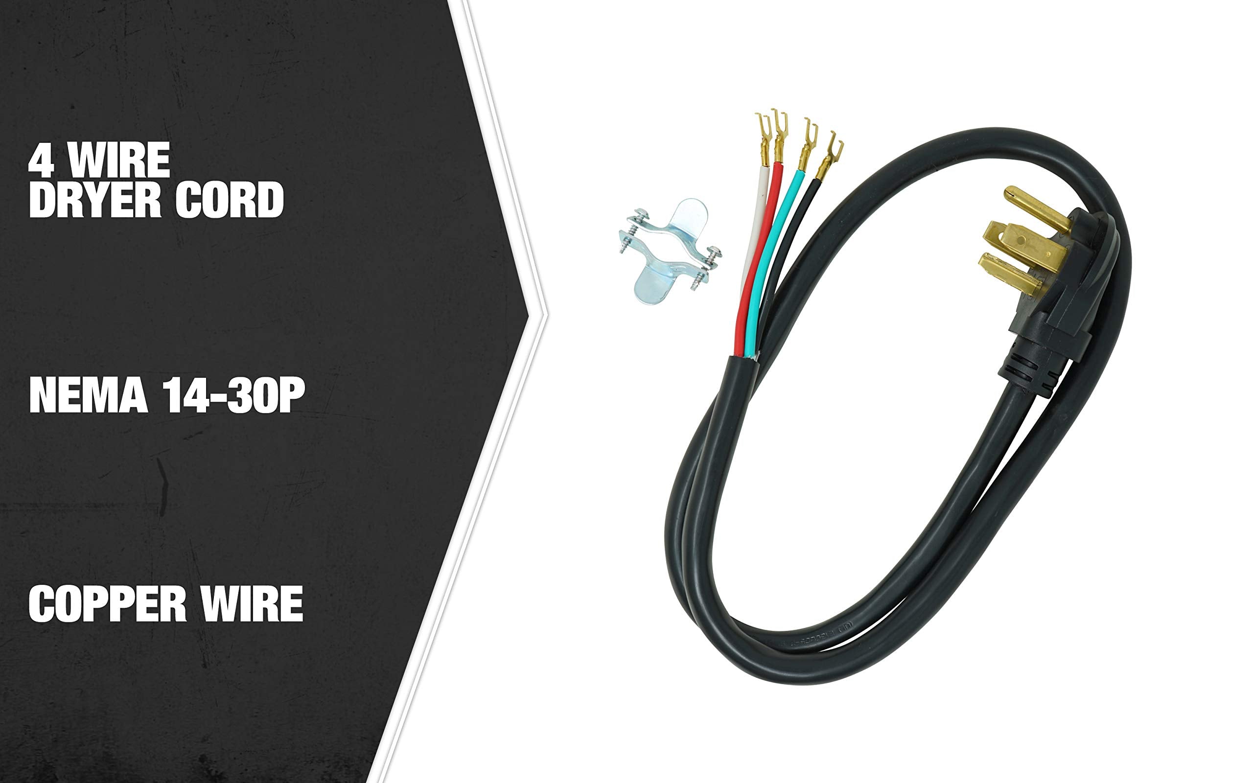 Coleman Cable Dryer Power Cord 4ft 30-Amp 125/250V Black Model 91548808