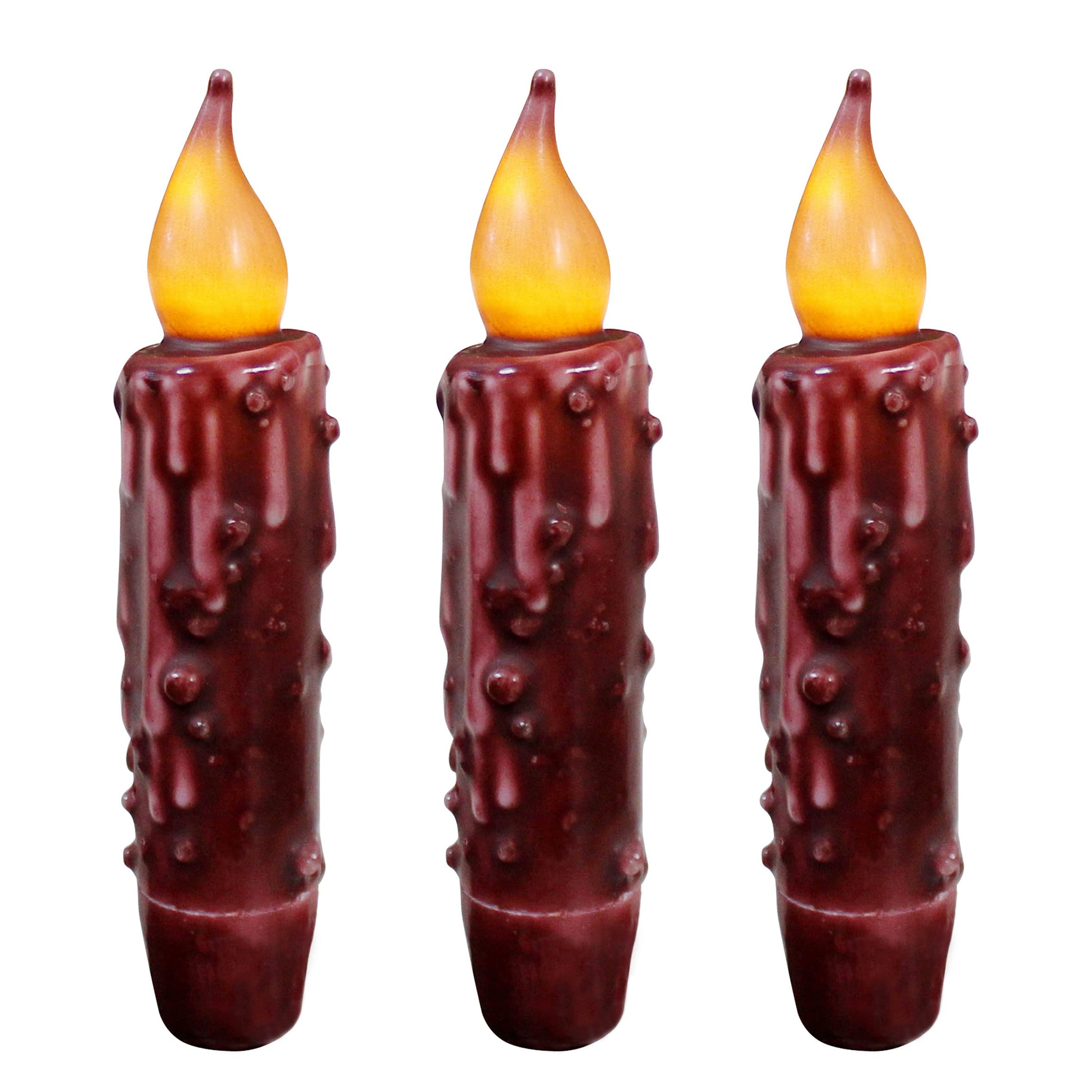Cvhomedeco. Real Wax Hand Dipped Battery Operated Led Timer Taper Candles Country Primitive Flameless Lights D?Or, 4 3/4 Inch, B