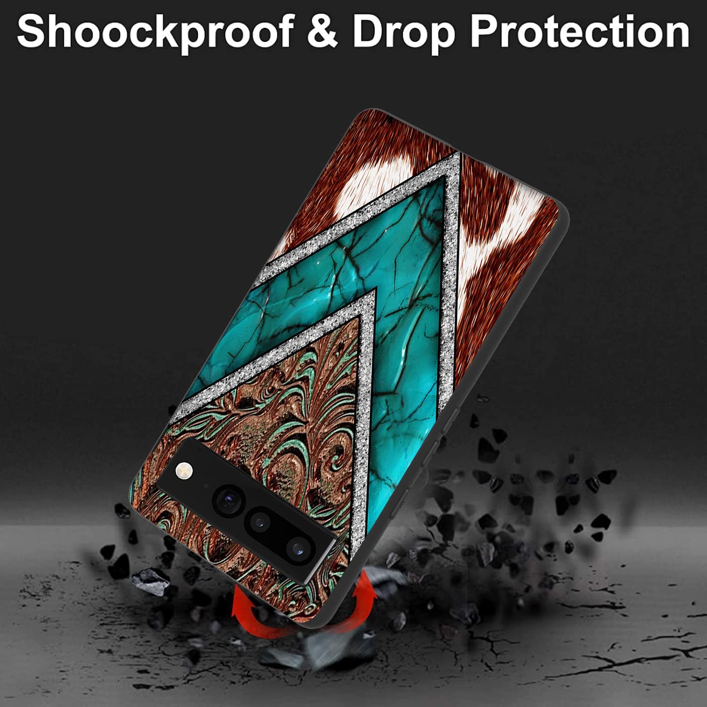 Compatible With Google Pixel 7 Pro Case, Western Cowhide Turquoise And Brown Animal Print Soft Tpu Fashion Cool Slim Shockproof