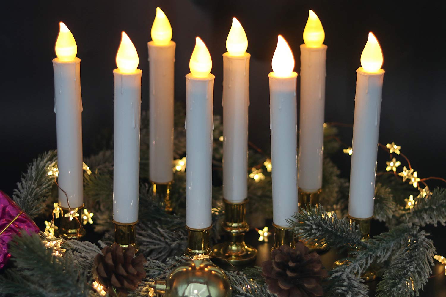 Dromance 9'' Flameless Window Taper Candles Battery Operated With 8 Key Remote And Timer, 4 Pack White Christmas Holdiay Window