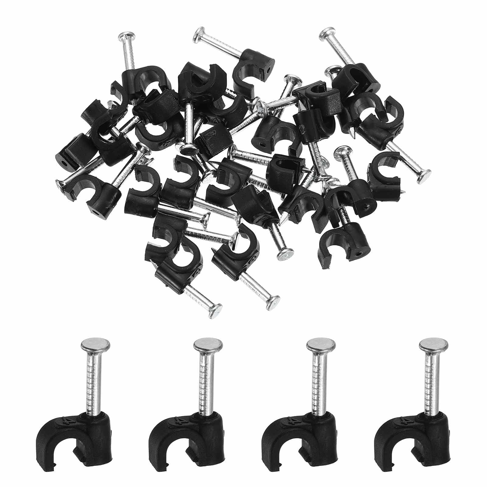 Harfington 60Pcs Cable Clips With Nail 4Mm Id Circular Single Half Clamp JHook With Nail Cord Clips For Wires On Wall For Ether
