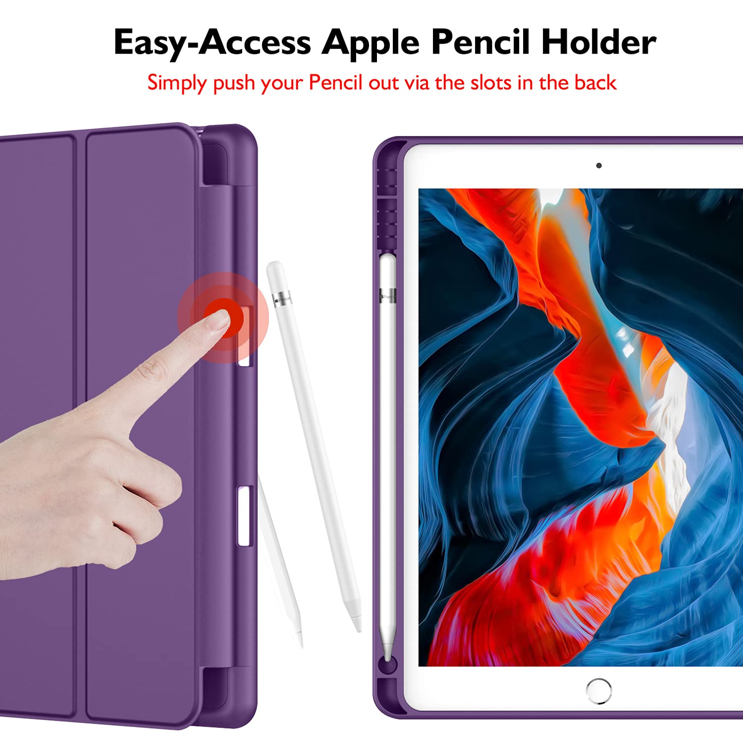 Imieet Ipad 9Th Generation Case 2021/Ipad 8Th Generation Case 2020 10.2 Inch With Pencil Holder, Ipad 7Th Gen 2019 Case With Soft Baby Skin Silicone Back, Auto Wake/Sleep Cover (Dark Purple)