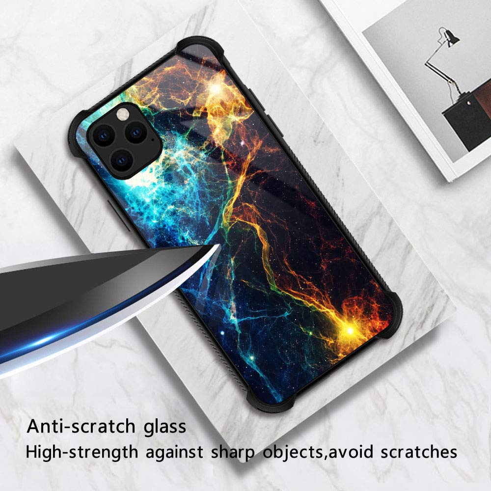 ZHEGAILIAN iPhone 13 Pro Phone Case Blue Flame Pattern Organic Glass TPU 6.1 inch