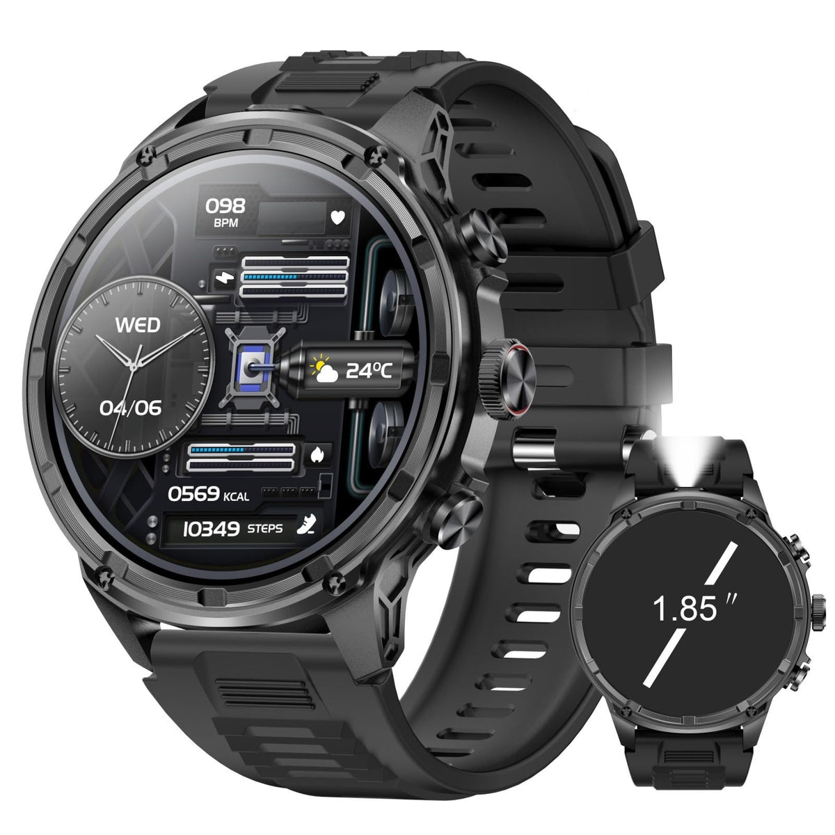 Desong Smart Watch For Men With Led Flashlight,1.85 Inch Hd Big Screen Waterproof Rugged Smart Watch,800Mah Ultra-Long Battery,A