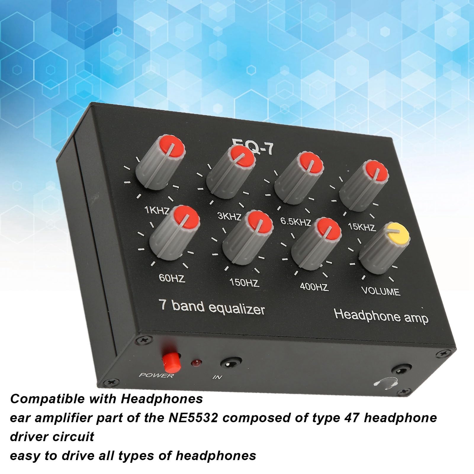 7 Band Car Audio Equalizer, 7 Band Sound Equalizer, 3.5Mm Interface, High Bass Adjustment Dual Channel Sound, Input Output