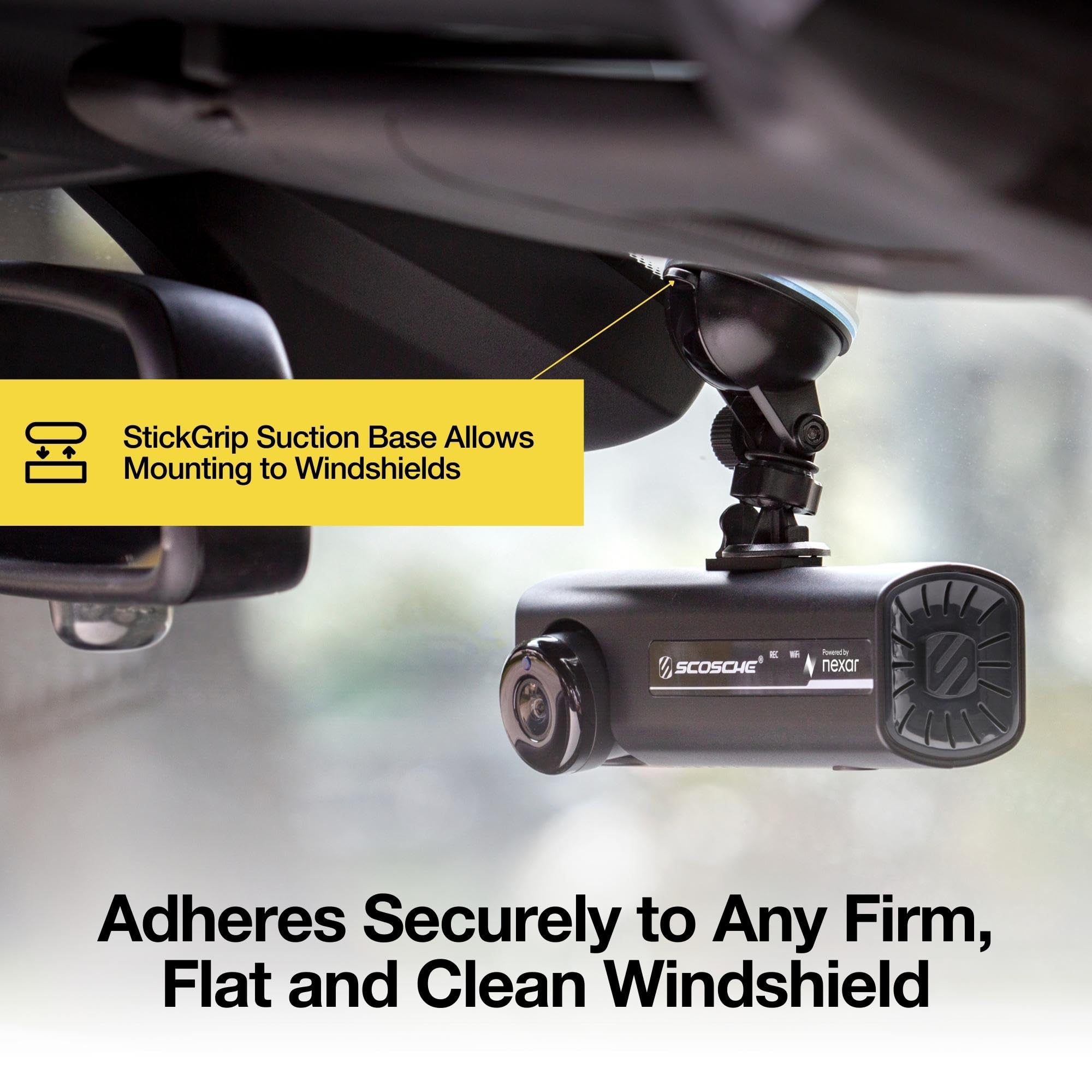 Scosche NEXC2128 XCES0 Full HD Two Way Smart Dash Cam Powered by Nexar with Suction Cup and 128GB Memory