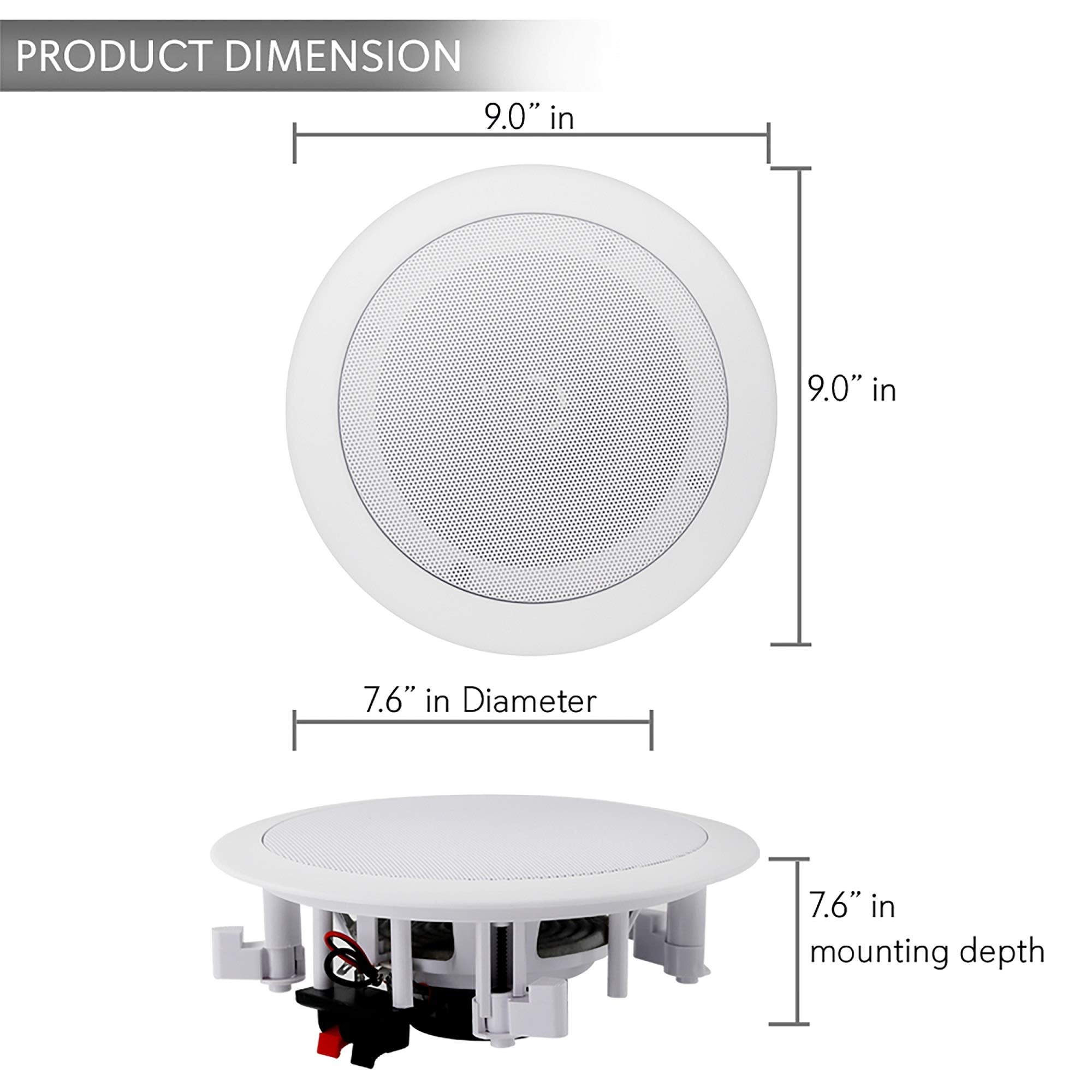 Pyle 6.5    Pair Bluetooth Flush Mount In-Wall In-Ceiling 2-Way Speaker System Quick Connections Changeable Round/Square Grill P