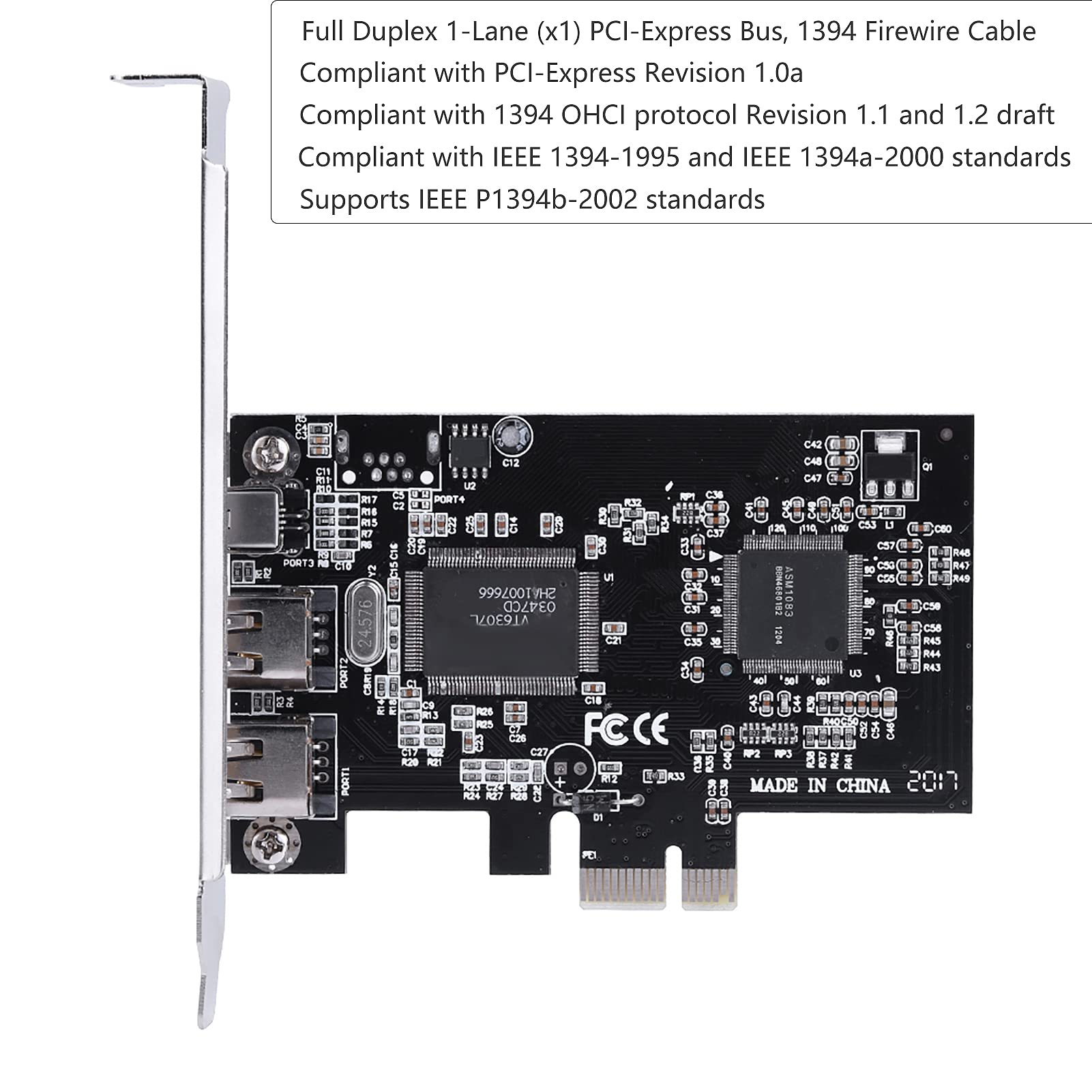 Cuifati Pcie Firewire Card For Windows 10, Ieee 1394 Pci Express Adapter Controller 4 Ports(3 X 6 Pin And 1 X 4 Pin), 1394A Pci