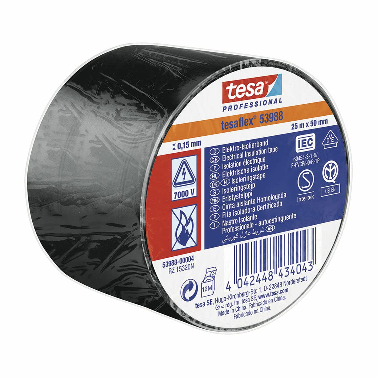 TESA 53988-00004-00 Insulation Tape 53988 Black (L x W) 25 m x 50 mm Pack of 1