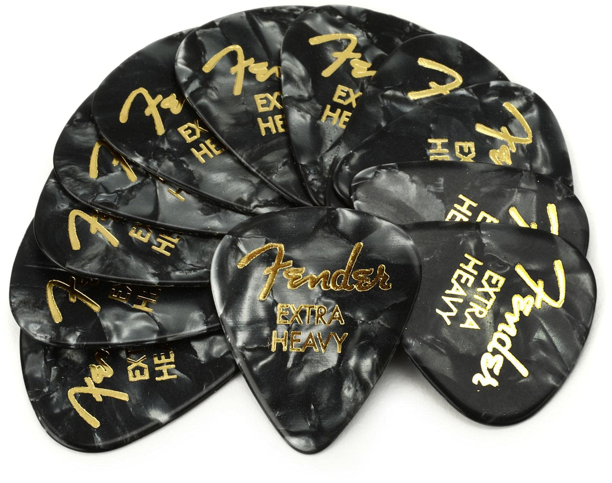 Fender Premium Celluloid Guitar Picks 351 Shape, Black Moto, Extra Heavy, 12 Pack
