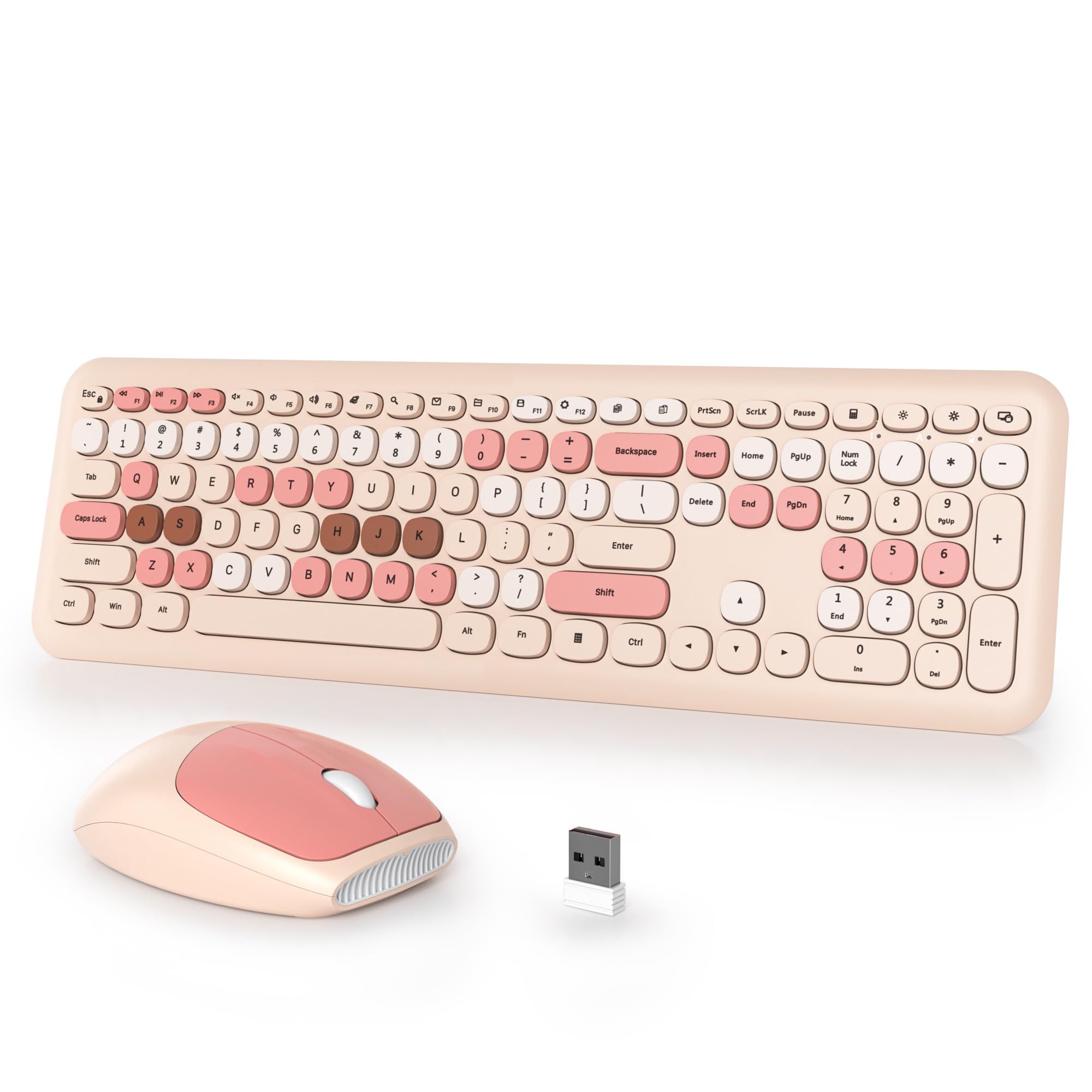 iTastatur Typewriter Wireless Keyboard and Mouse Combo,2.4G Office 104 Keys Full Size Retro Punk Keyboard,Cute Milk Tea Silent w