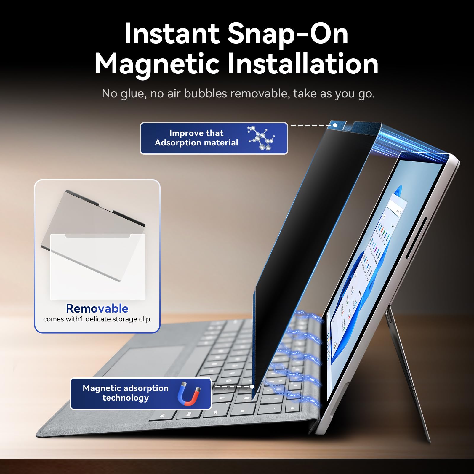 Magnetic Privacy Filter Compatible With Microsoft Surface Pro 10 (2024) / Pro 9 (2022) / Pro 8 (2021) / Pro X (2021, 2019), 13 I