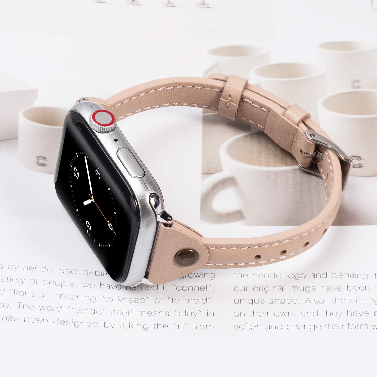 Wearlizer Beige Leather Compatible With Apple Watch Leather Band 38Mm 40Mm 41Mm For Iwatch Se Women Men Slim Strap Wristband Uni