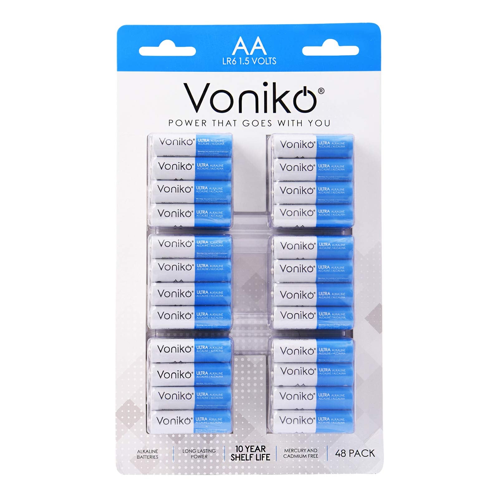 Voniko   Premium Grade Aa Batteries   (48 Pack)   Alkaline Double A Battery   Ultra Long Lasting, Leakproof 1.5V Batteries   10 