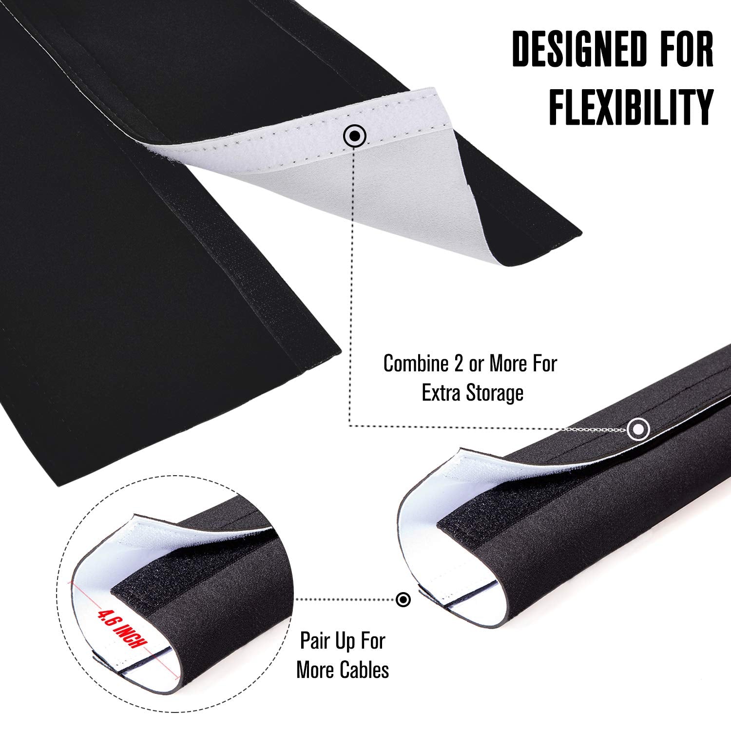 Cable Management Sleeves (12 Pack Straps Included) Neoprene Cord Organizer For Tv Usb Pc Computer Network Wires (120 Inches) Diy