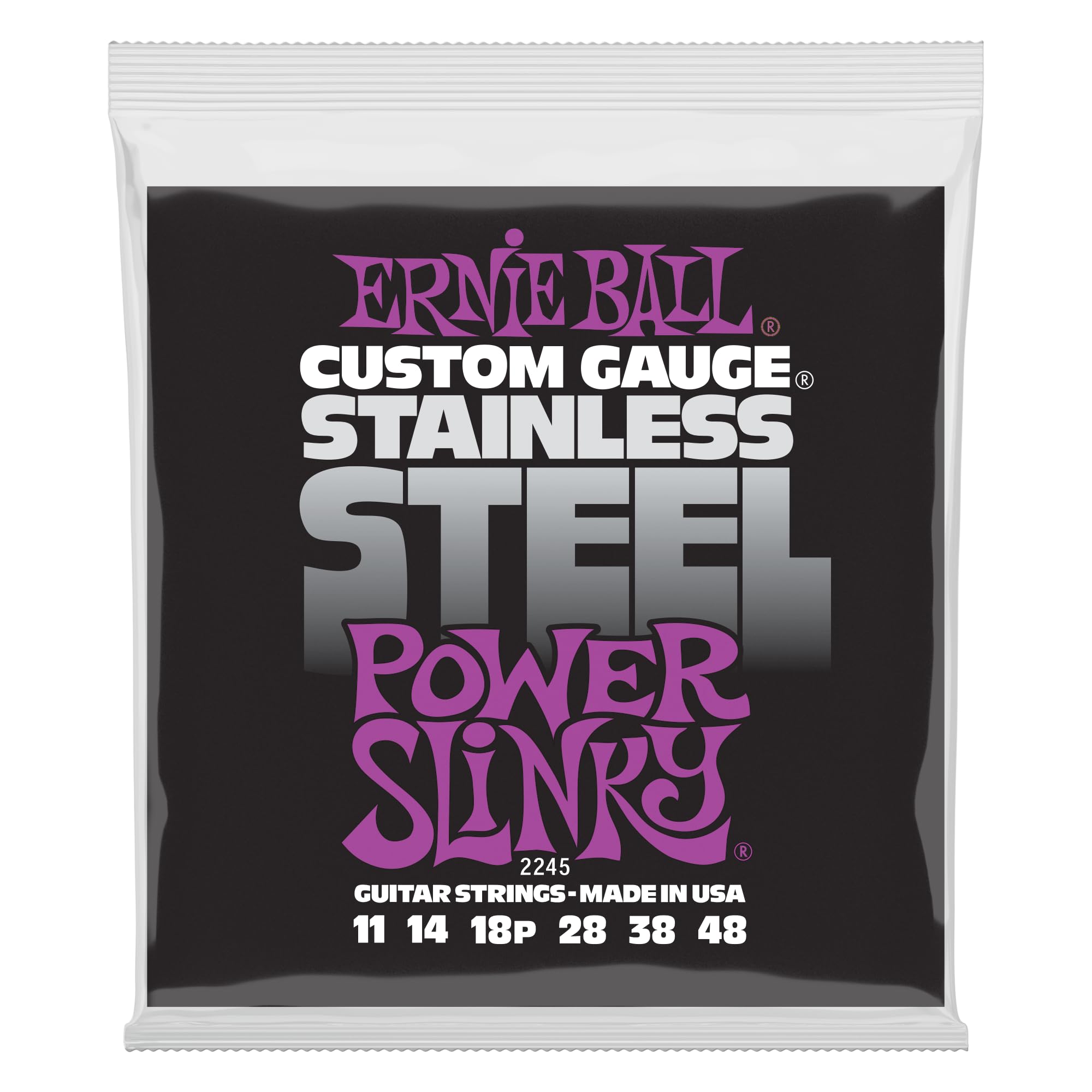 Ernie Ball Power Slinky Stainless Steel Electric Guitar Strings, 11-48 Gauge (P02245)