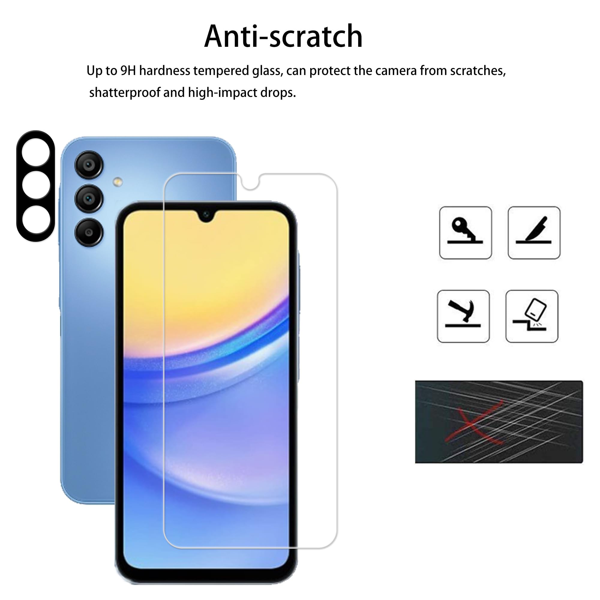 Hkkais Screen Protector For Samsung Galaxy A15 5G Tempered Glass 2 Pack Camera Lens Protector Film 2 Pack With Easy Alignment To