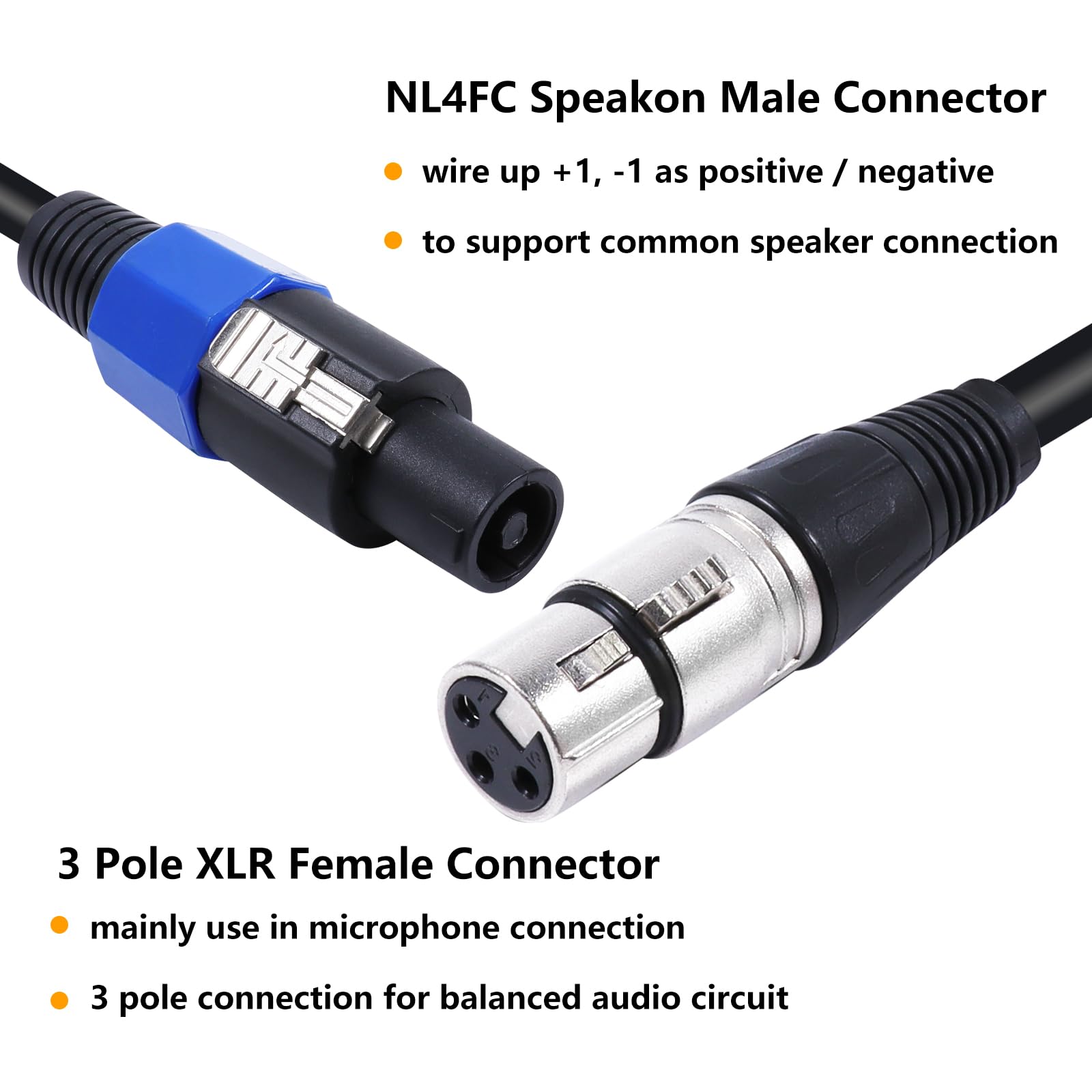 Hbu 15 Feet Pack Of 2 Speakon To Xlr Cable   2Pcs Speak On Male To 3 Pole Xlr Female Extension Wire   15Ft. Dj Pa Stage Audio Ja