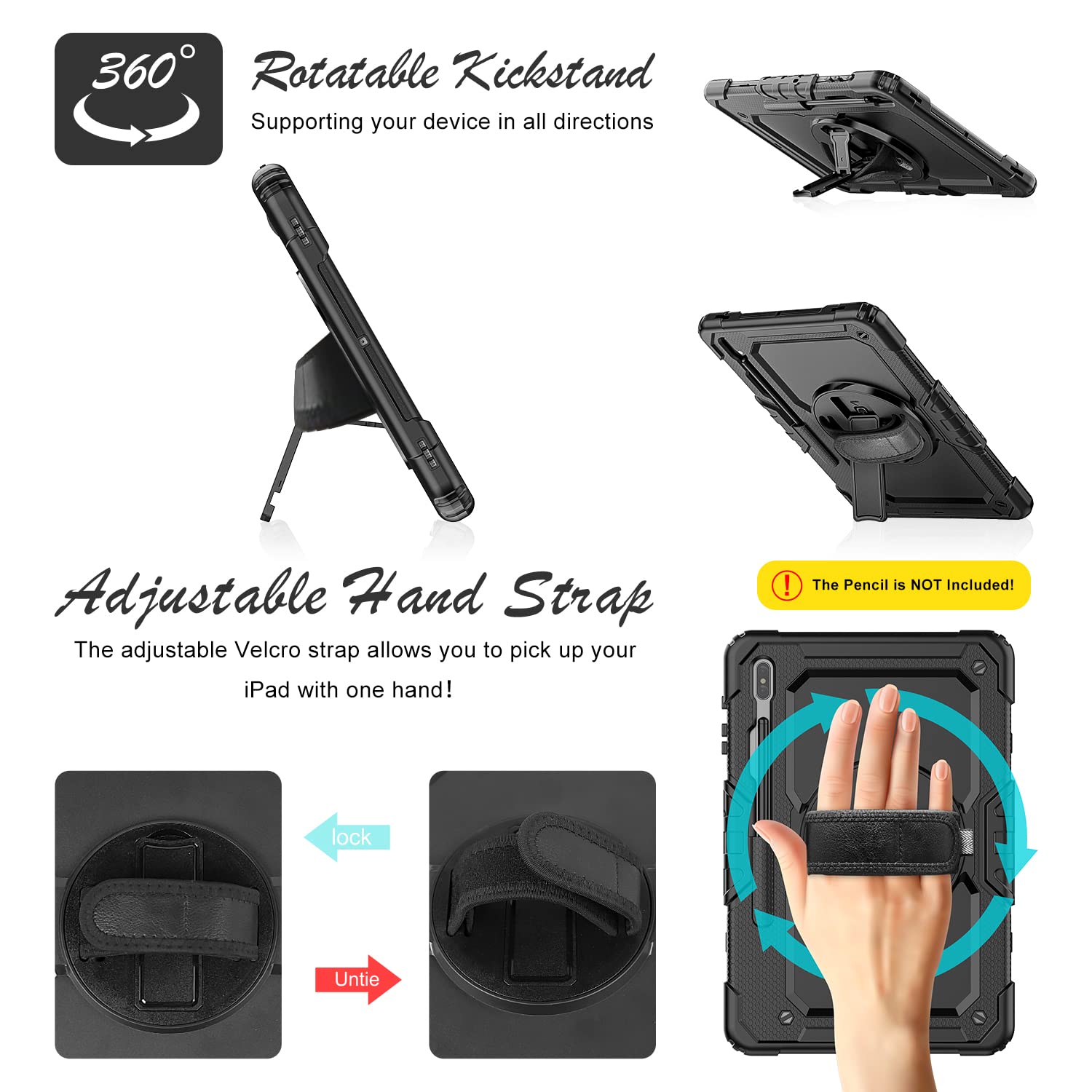 Base Mall Tablet Case For Samsung Galaxy Tab S8 Plus 2022/S7 Fe/S7 Plus 5G 12.4 Inch [With Tempered Glass Screen Protector], [Sh