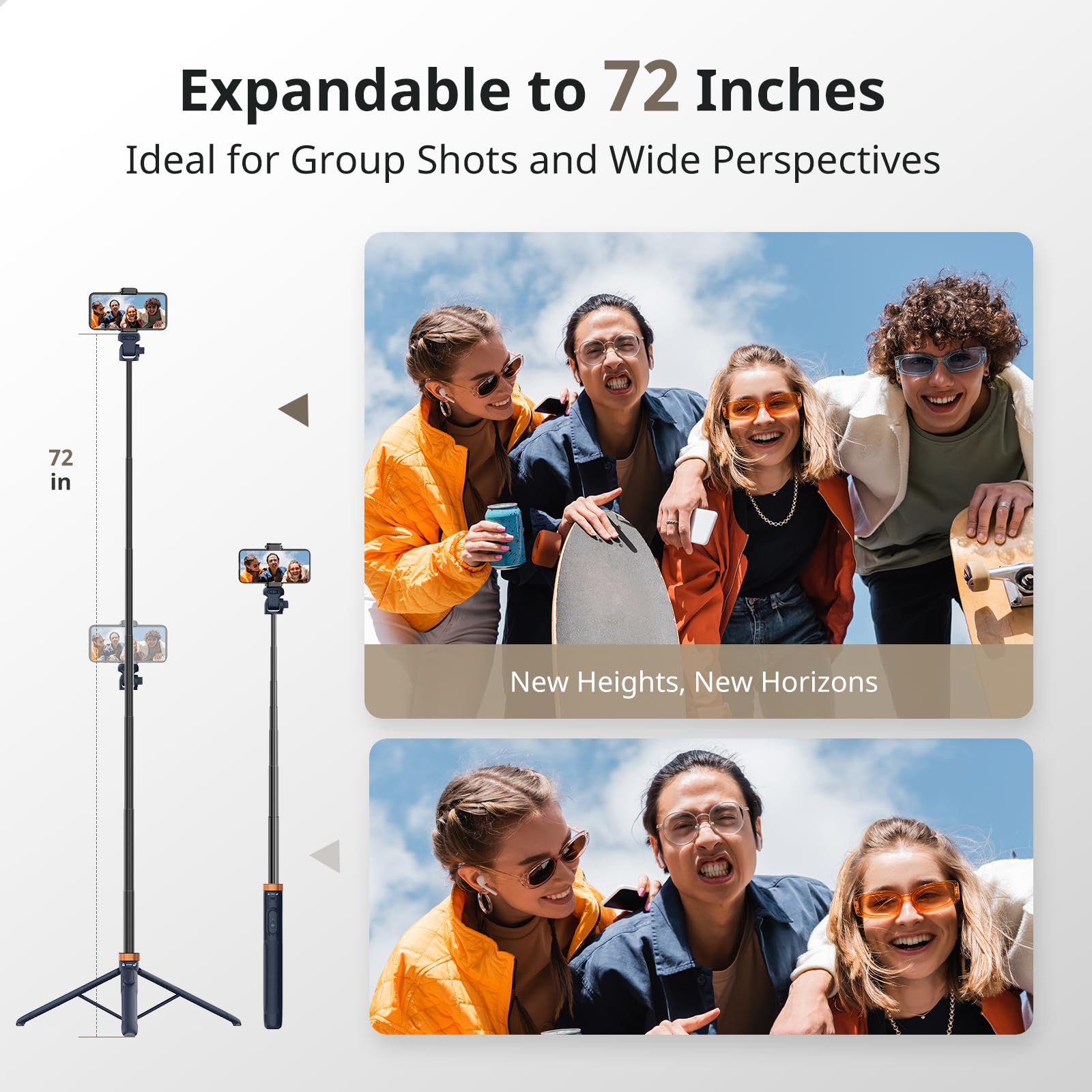SENSYNE 72 Phone Tripod & Selfie Stick, Extendable with Detachable Holder, Compatible with All Cell Phones/Cameras, Blue