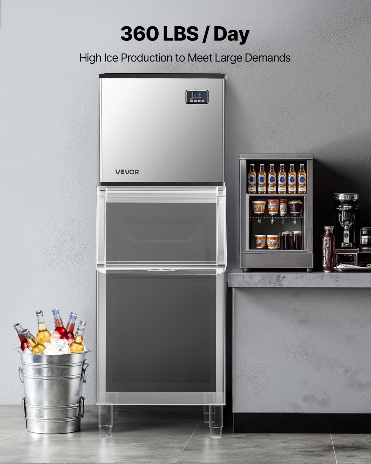 Vevor Commercial Ice Maker Machine - Head, 360 Lbs/Day Stainless Steel Ice Machine With Self-Cleaning, Scheduled Ice-Making, Adj
