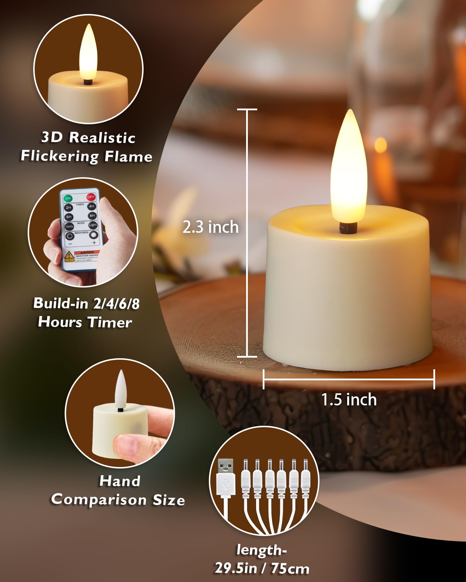 Beichi Rechargeable Candles, Tea Lights Candles Battery Operated With Remote, Flameless Votive Candles With 2/4/6/8H Timer Flick