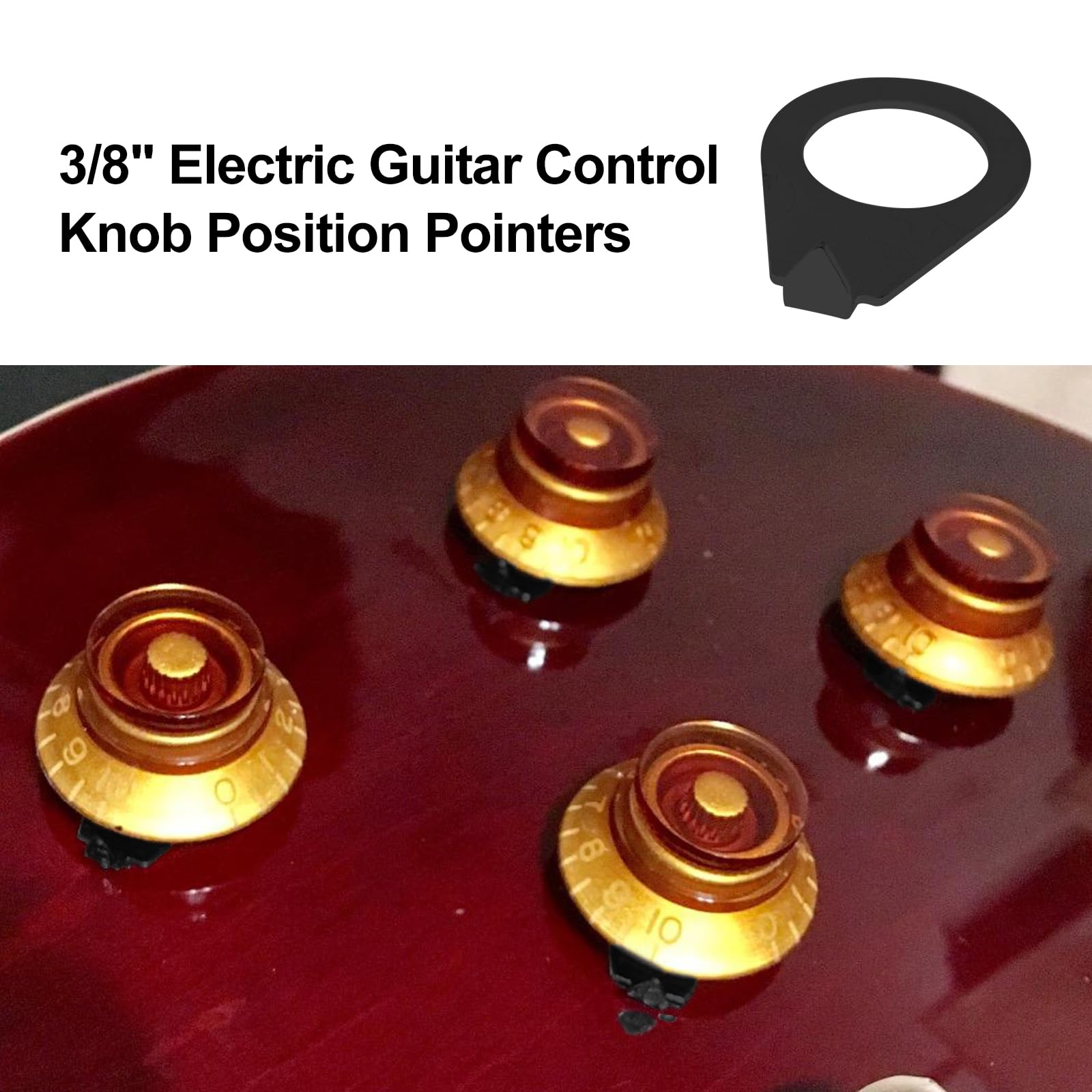 Cashbeat 4Pcs Black Guitar Knobs Pointer Indicator Plates, 3/8'' Electric Guitar Control Knob Position Pointers, 9.7Mm Diameter