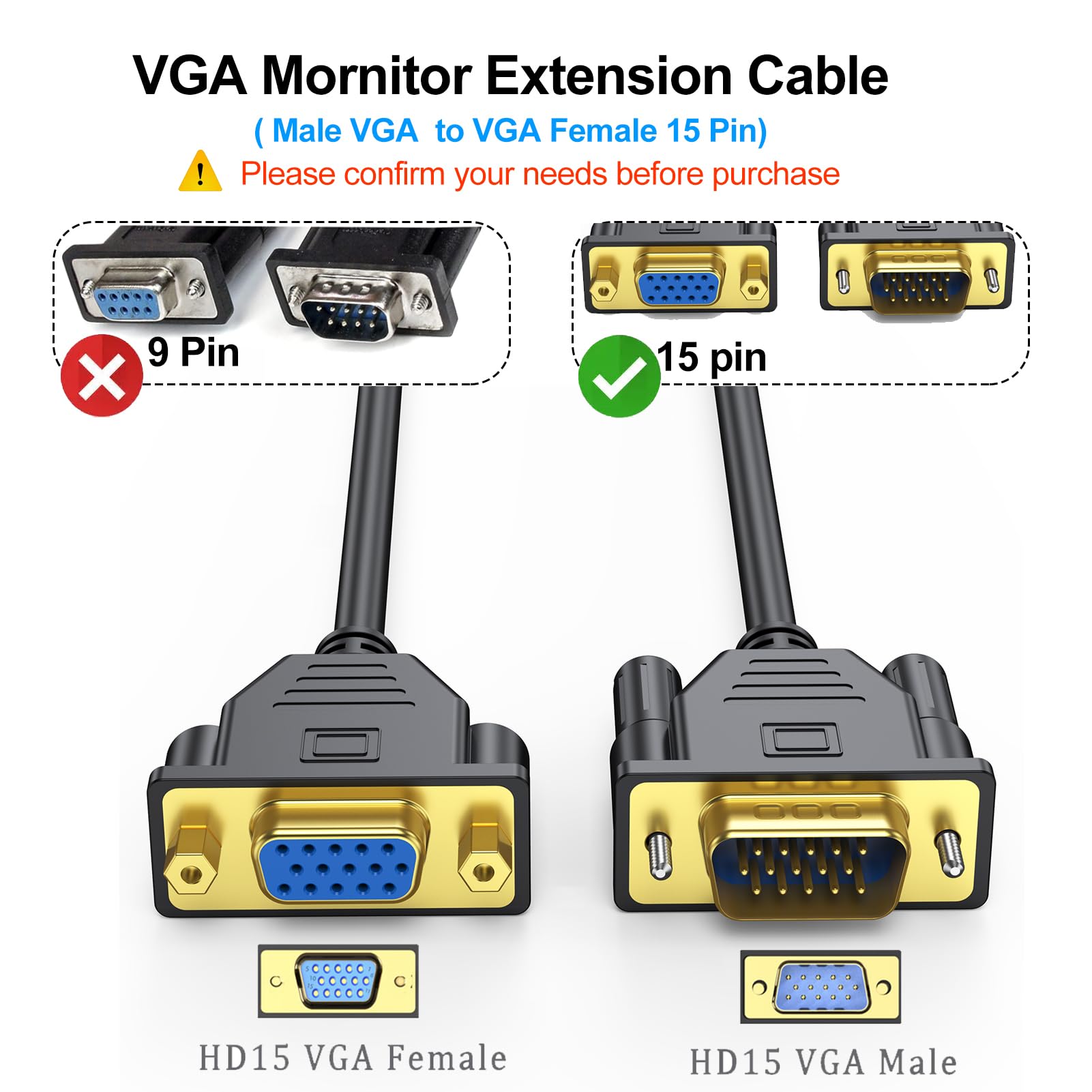 Uv-Cable Vga Extension Cable, Vga Cable Male To Female 6 Feet 15 Pin (Not 9 Pin), Svga Male To Female Hd15 Monitor Video Adapter