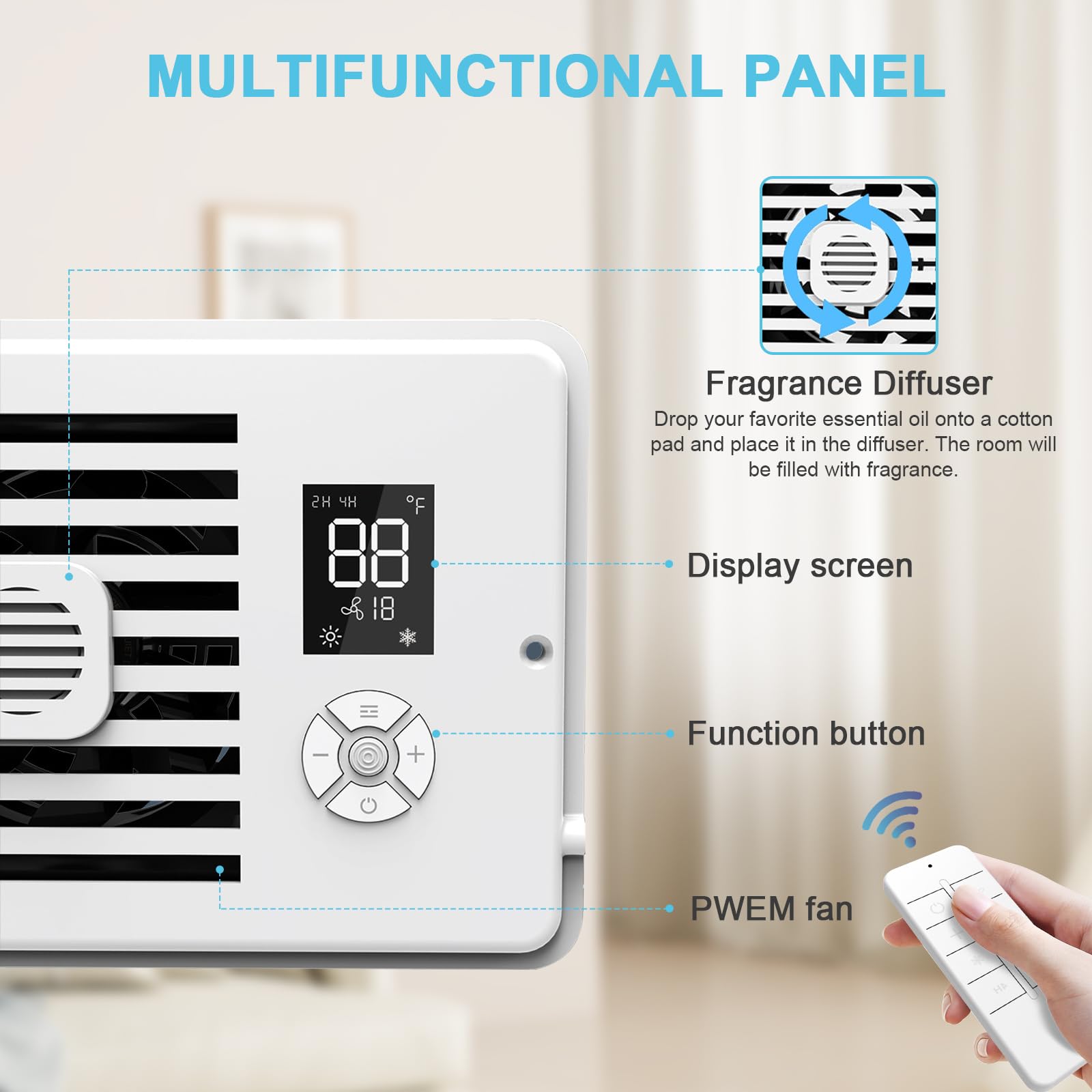Register Booster Fan For 4 X 12 Vents Only,10 Speeds To Control Cool & Warm Airflow, Air Conditioning Vents With Led Screen Remo