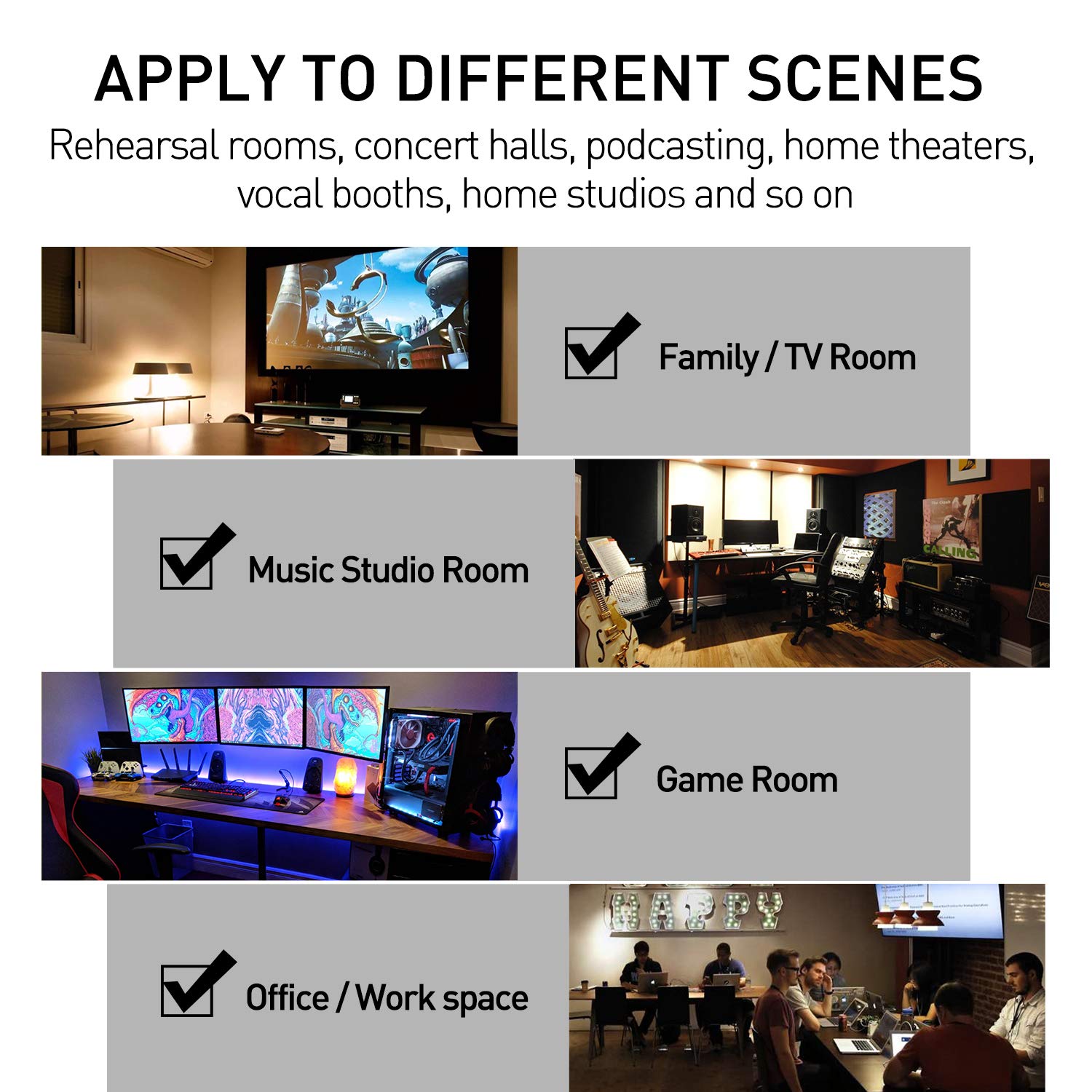 Focusound 52 Pack Acoustic Foam Panels 1'' X 12'' X 12'' Sound Proof Foam Panles Soundproofing Noise Cancelling Wedge Panels For