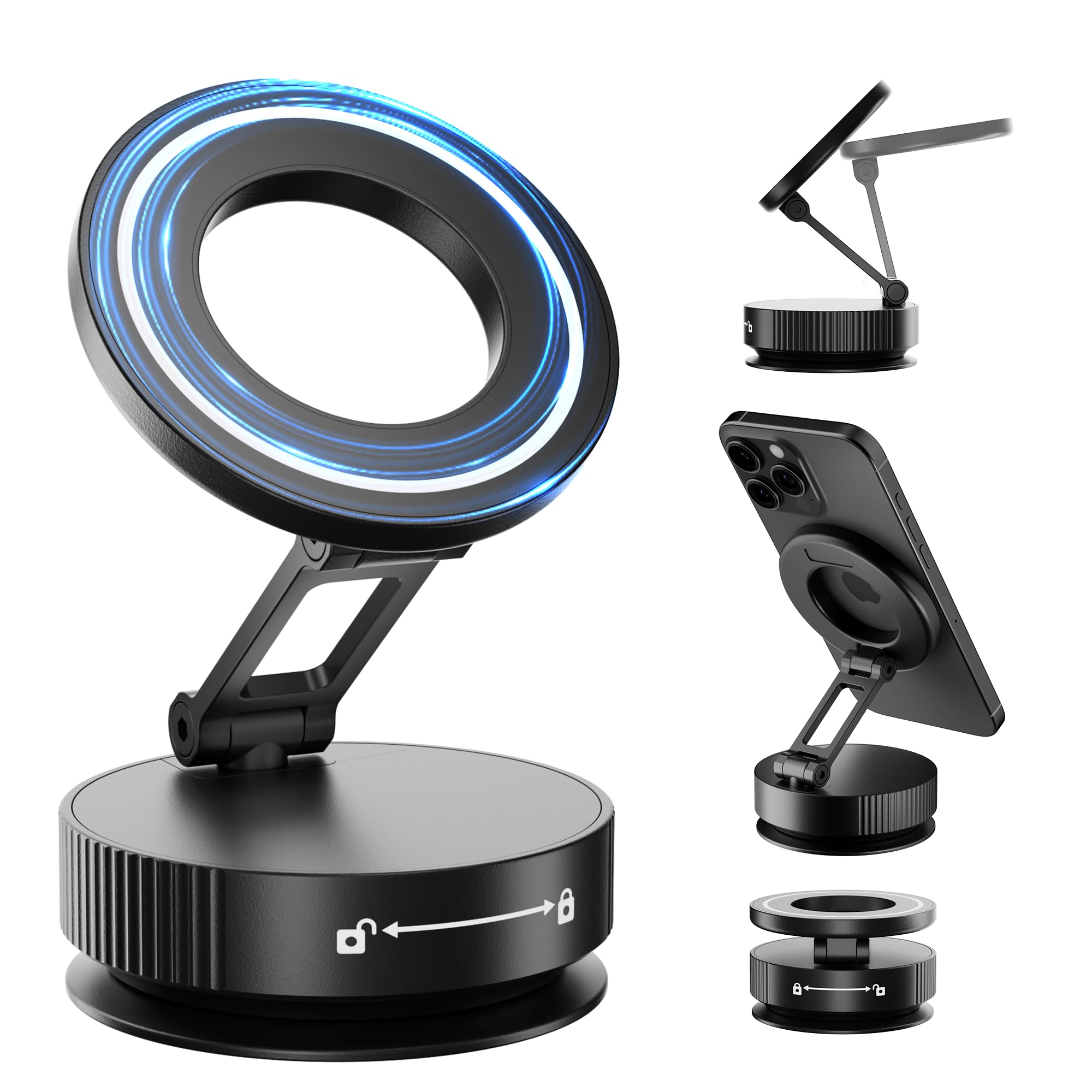 Hohosb Phone Holders For Your Car,Upgraded Vacuum Magnetic Phone Holder Stand For Magsafe,360 Rotatable Zinc Alloy Suction Cup P