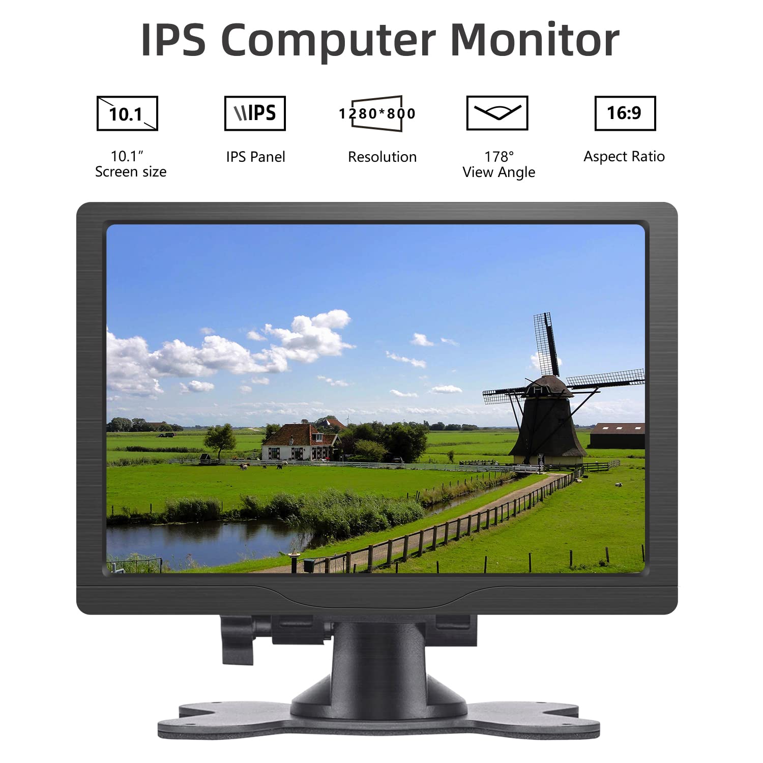 Hmtech 10.1 Inch Hdmi Monitor 1280X800 Portable Hd Vga Monitor Lcd Ips Screen W/Dual Speaker For Raspberry Pi/Pc/Laptop/Tv/Camer