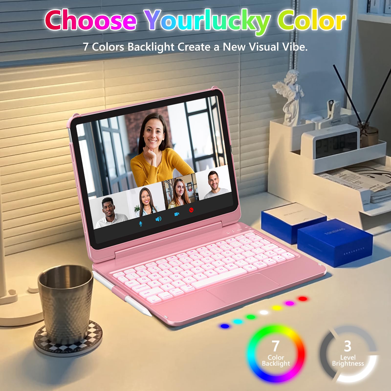 Fuwang Touch For Ipad Air 11 Inch & Air 5Th 4Th Generation Case With Keyboard - Only Support 180 Flip Backlit Keyboard With Mult