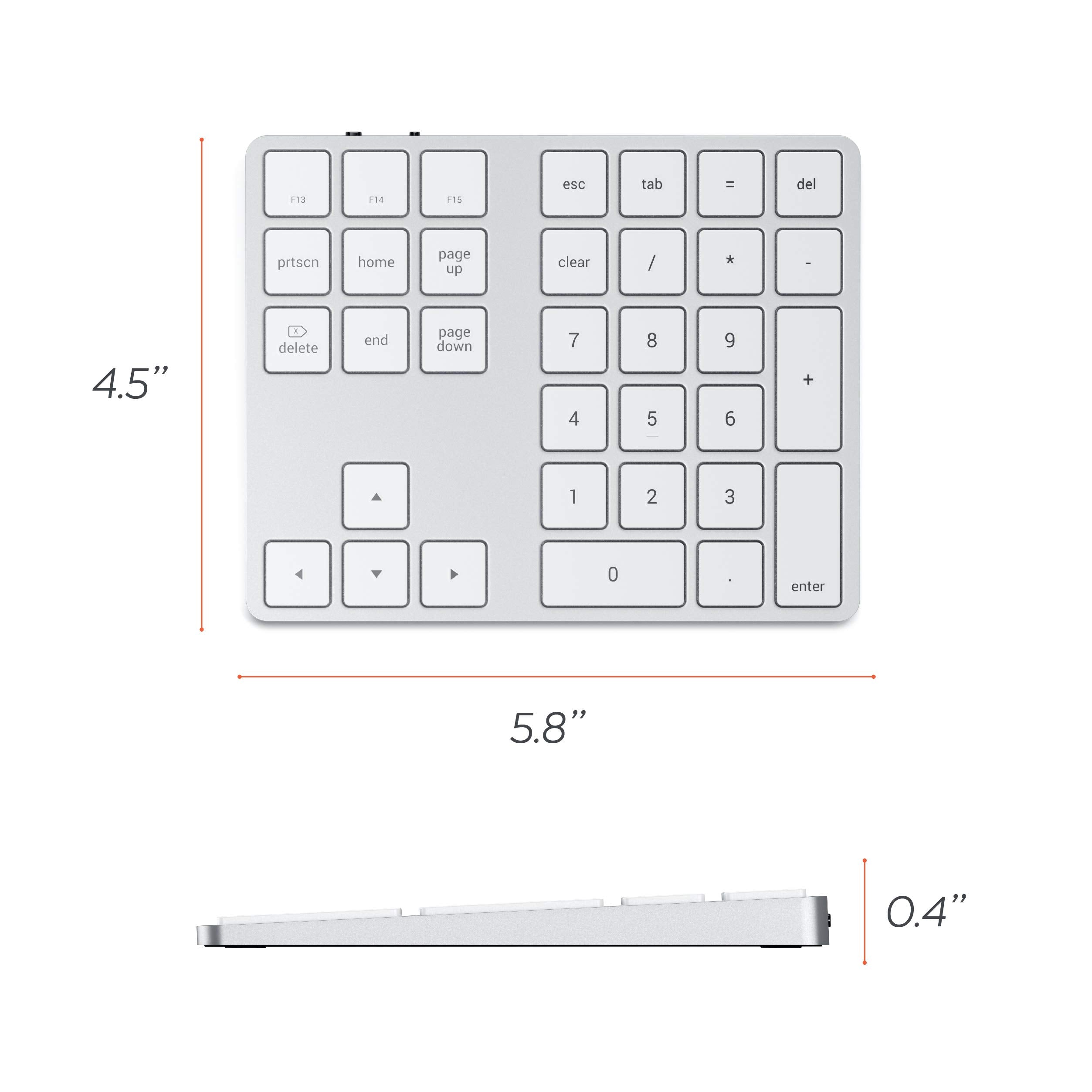 Satechi Bluetooth Extended Numeric Keypad � Slim Rechargeable 34 Key Numberpad � Compatible With 2022 Macbook Pro/Air M2, 2021 Ipad Pro M1, Imac/Imac Pro, Mac Mini (Silver)