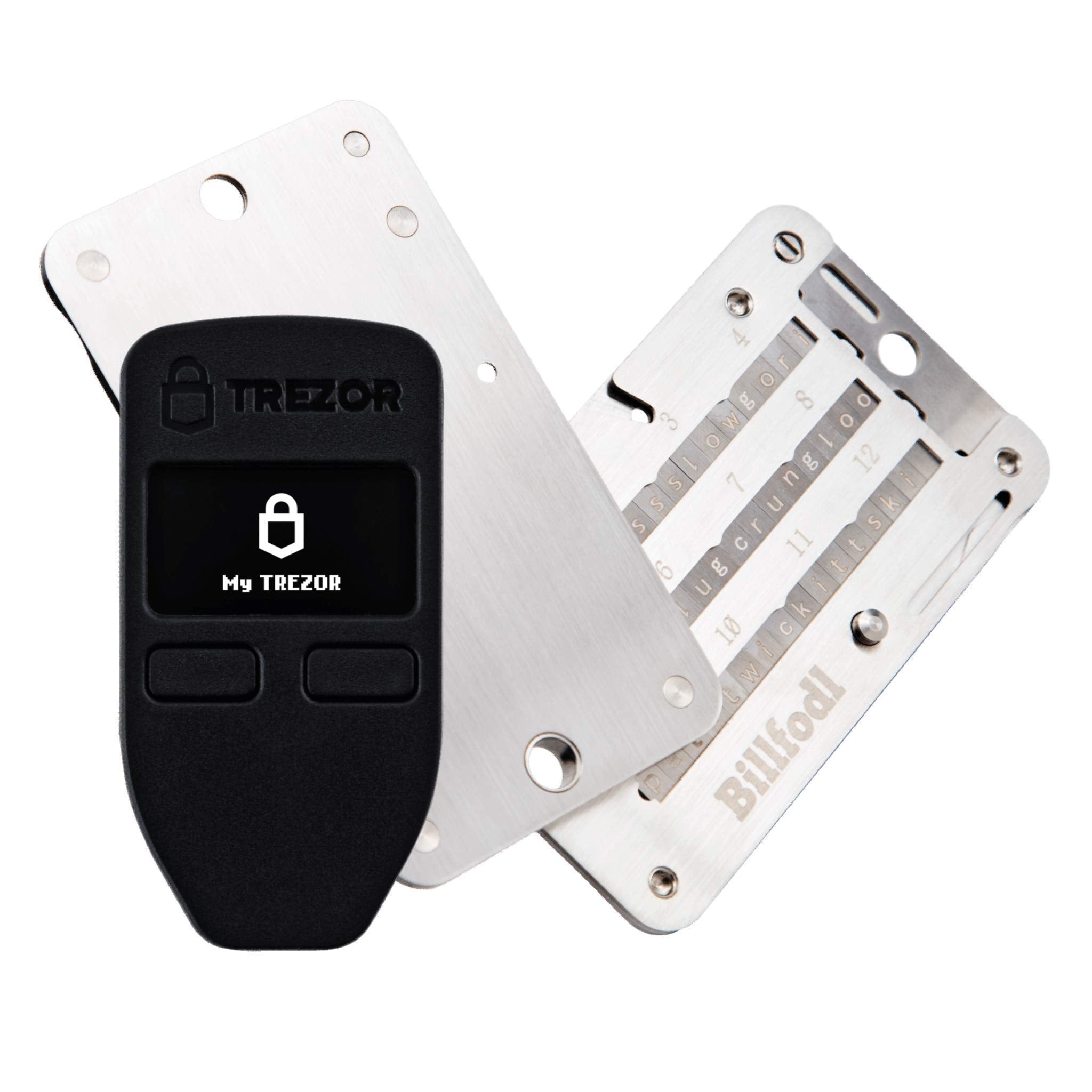 Trezor One + Billfodl   Cryptocurrency Hardware Wallet With Steel Wallet Cold Seed Storage (2 Items)