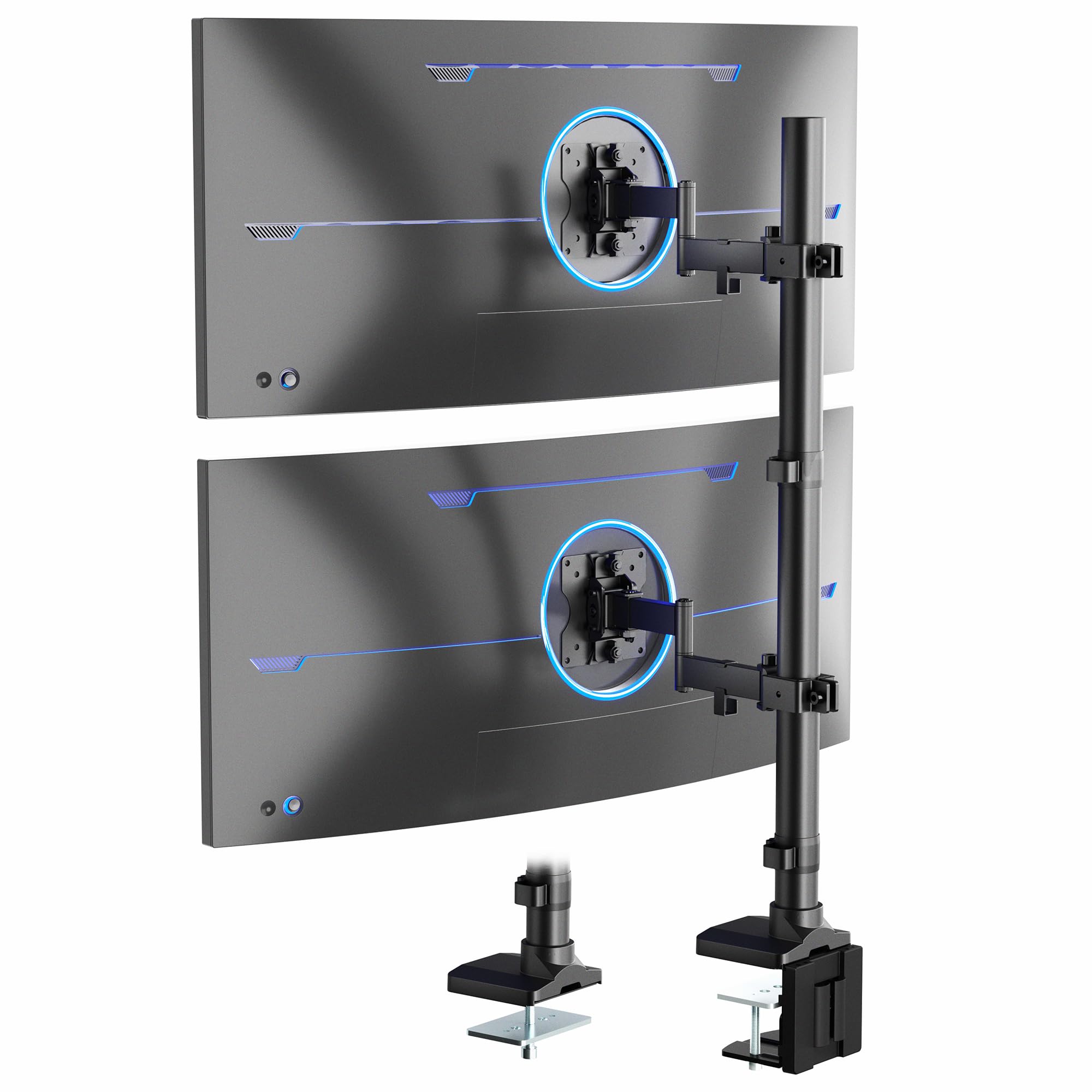 VIVO Dual Vertically Stacked Ultra-Wide Monitor Desk Mount with Extension Arms, Extra Tall Heavy Duty Adjustable Stand for 2 Ult