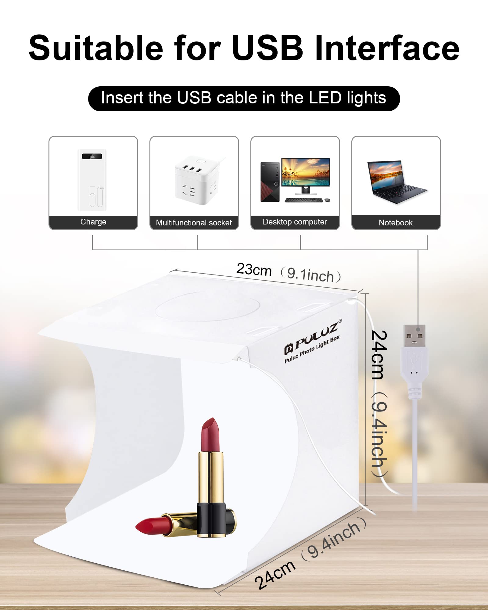 Photo Studio Box With Led Light, Puluz 20Cm Mini Portable Photography Lighting Tent Kit, White Foldable Shooting Softbox With 2X