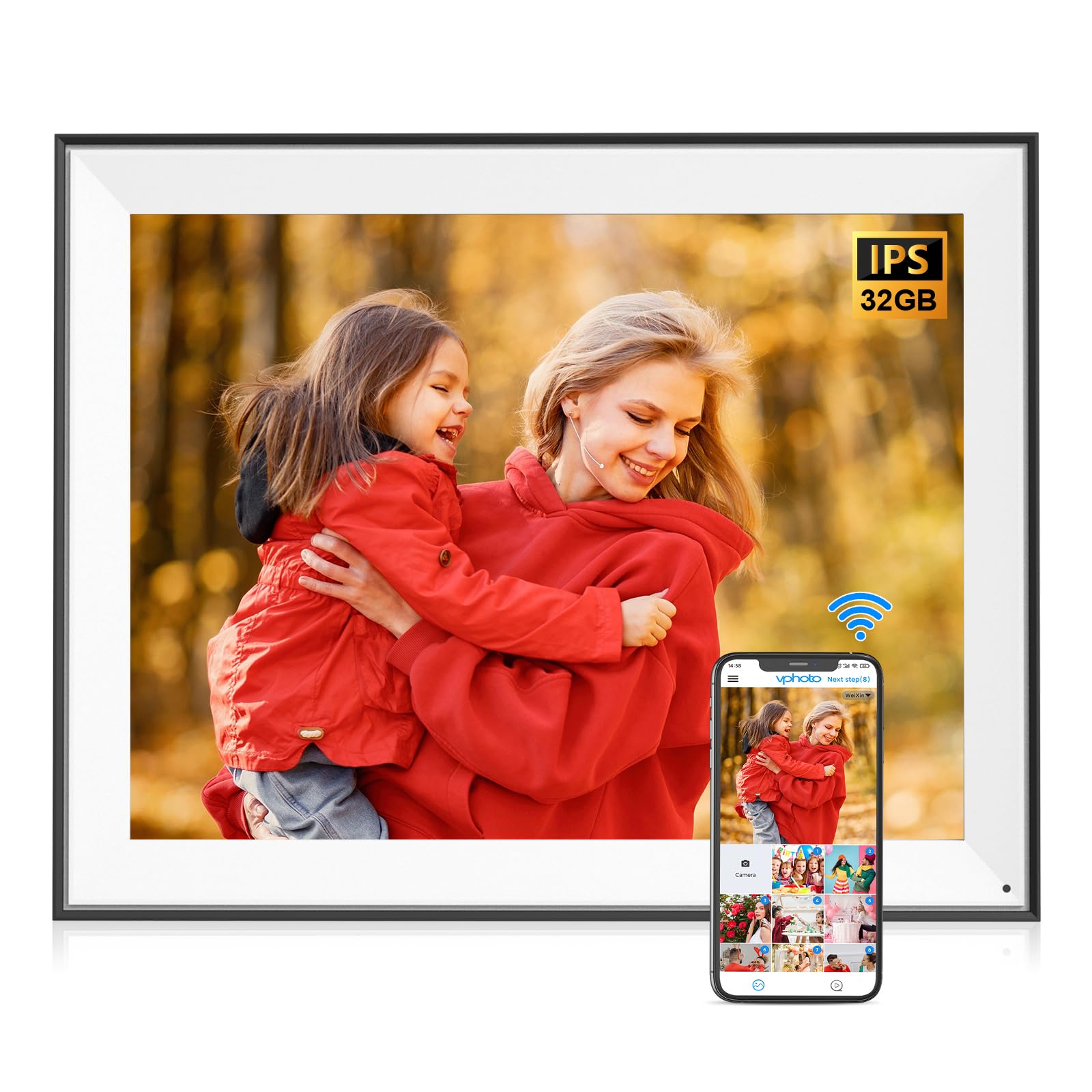 Large Digital Picture Frame 17 Inch Photo Frame   Dual Wifi 32Gb Digital Frame, Auto Rotate, Full Functions, Wall Mounted, Unlim
