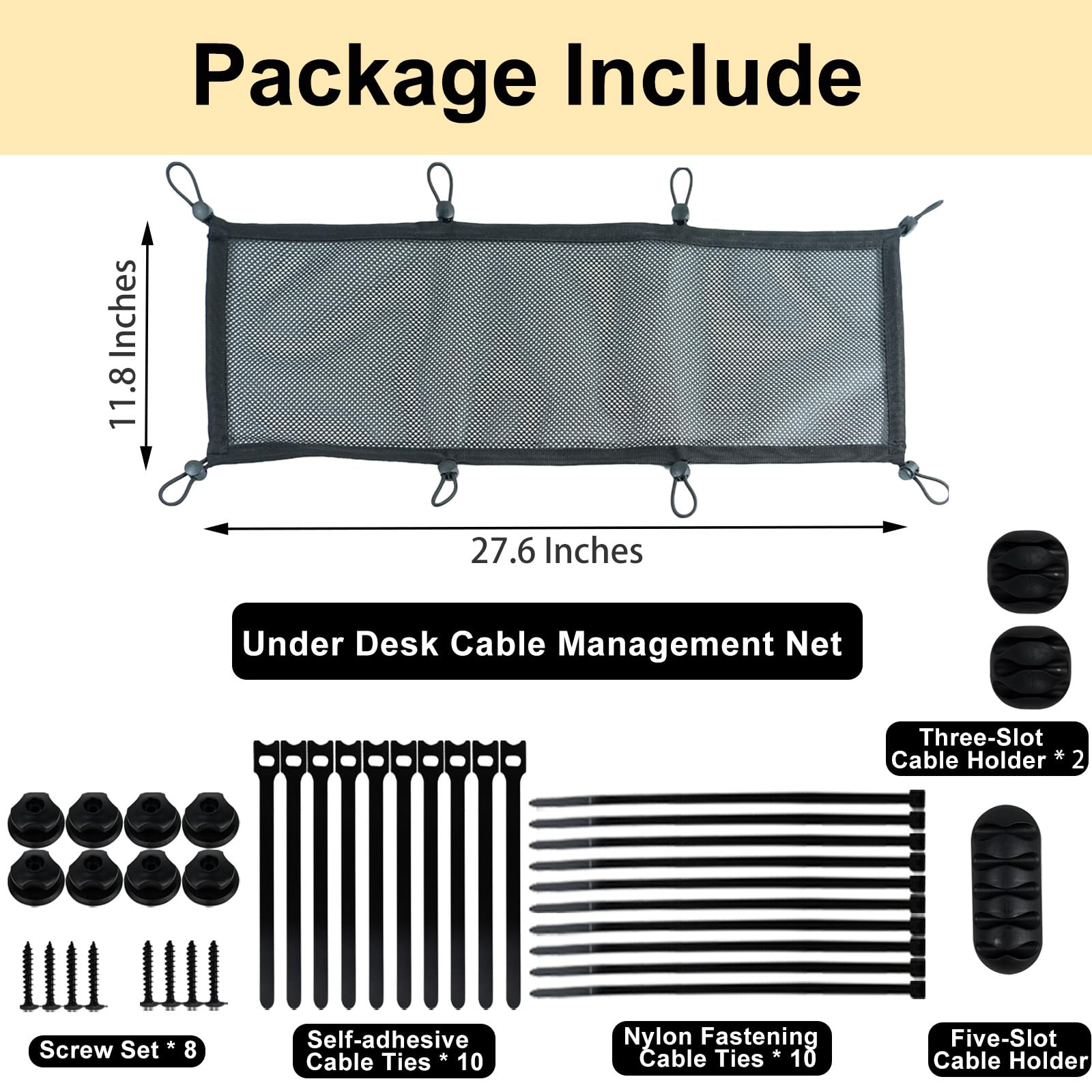 Cable Management Net Under Desk, 39Pcs Extra Large Cable Net, Flexible Privacy Mesh Cable Management Net, Under Desk Net, Invisi