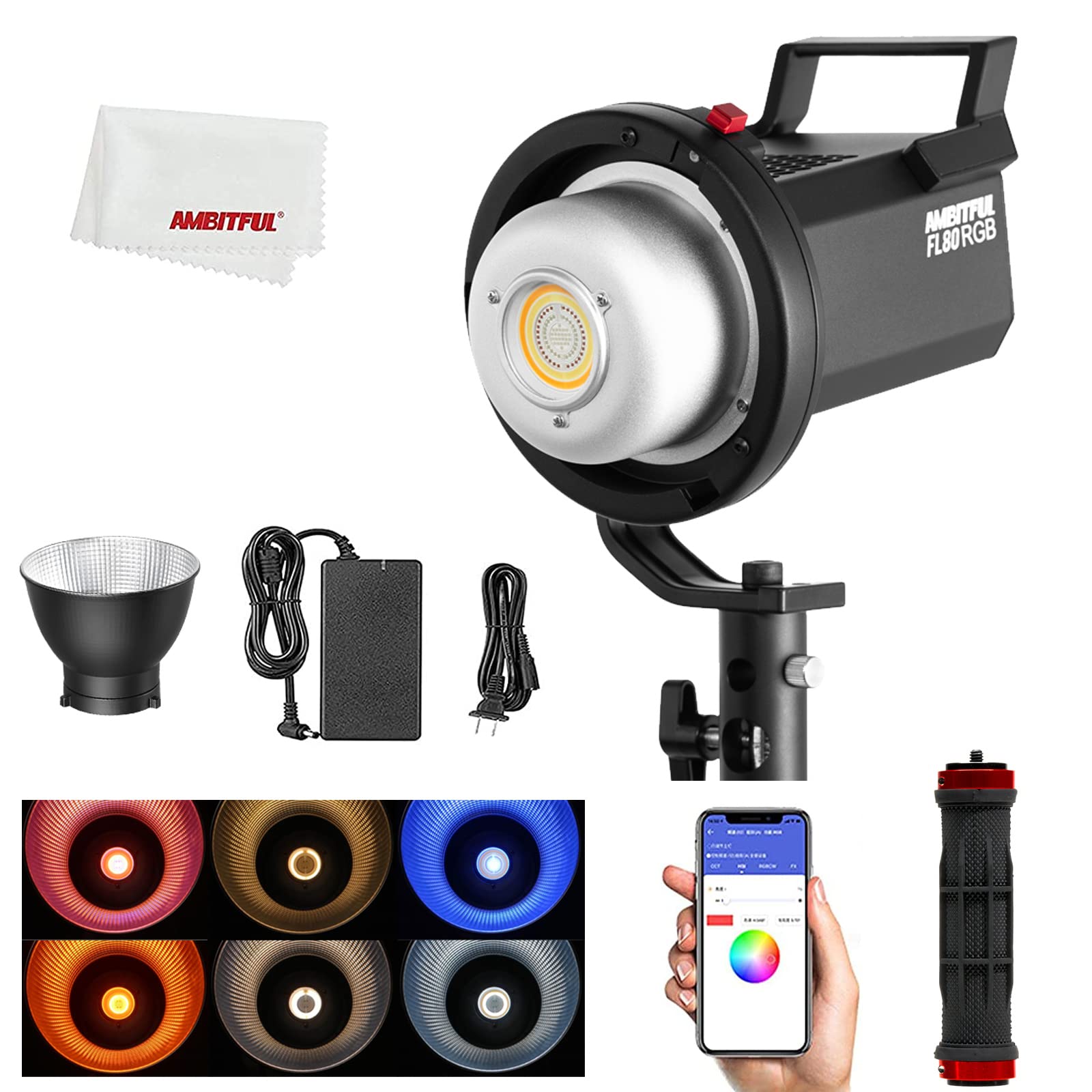 Ambitful Fl80Rgb Fl80 80W Rgb Full Color Led Video Light,Cri 96/Tcli 95,2800K 10000K,10 Fx Special Effect Mode,Support App,Bowen