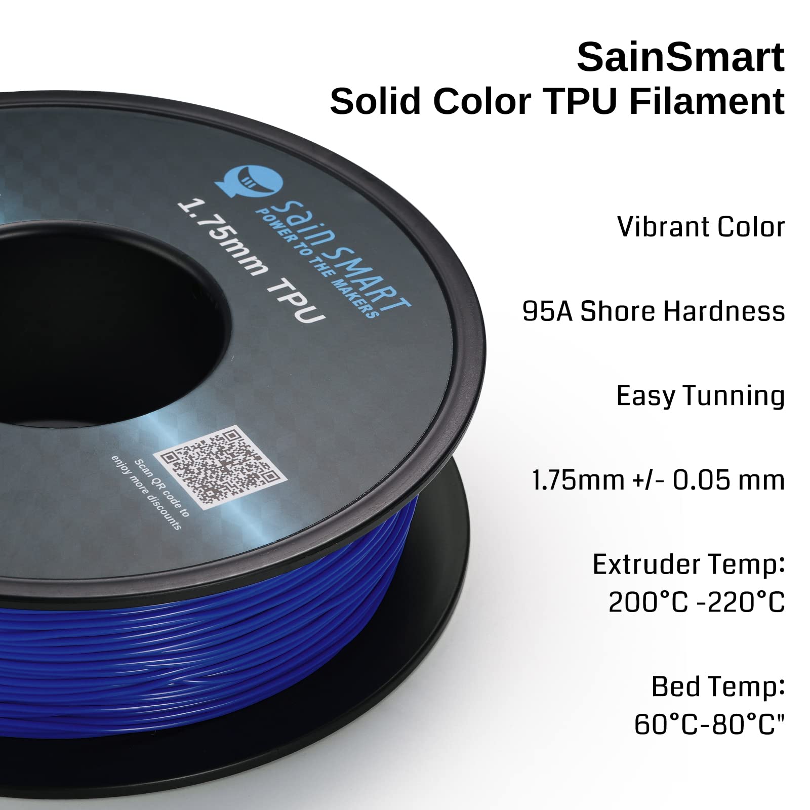 Sainsmart 1.75Mm Flexible Tpu 3D Printer Filament 800G Solid Color, Dimensional Accuracy +/- 0.05 Mm (Galaxy Blue)
