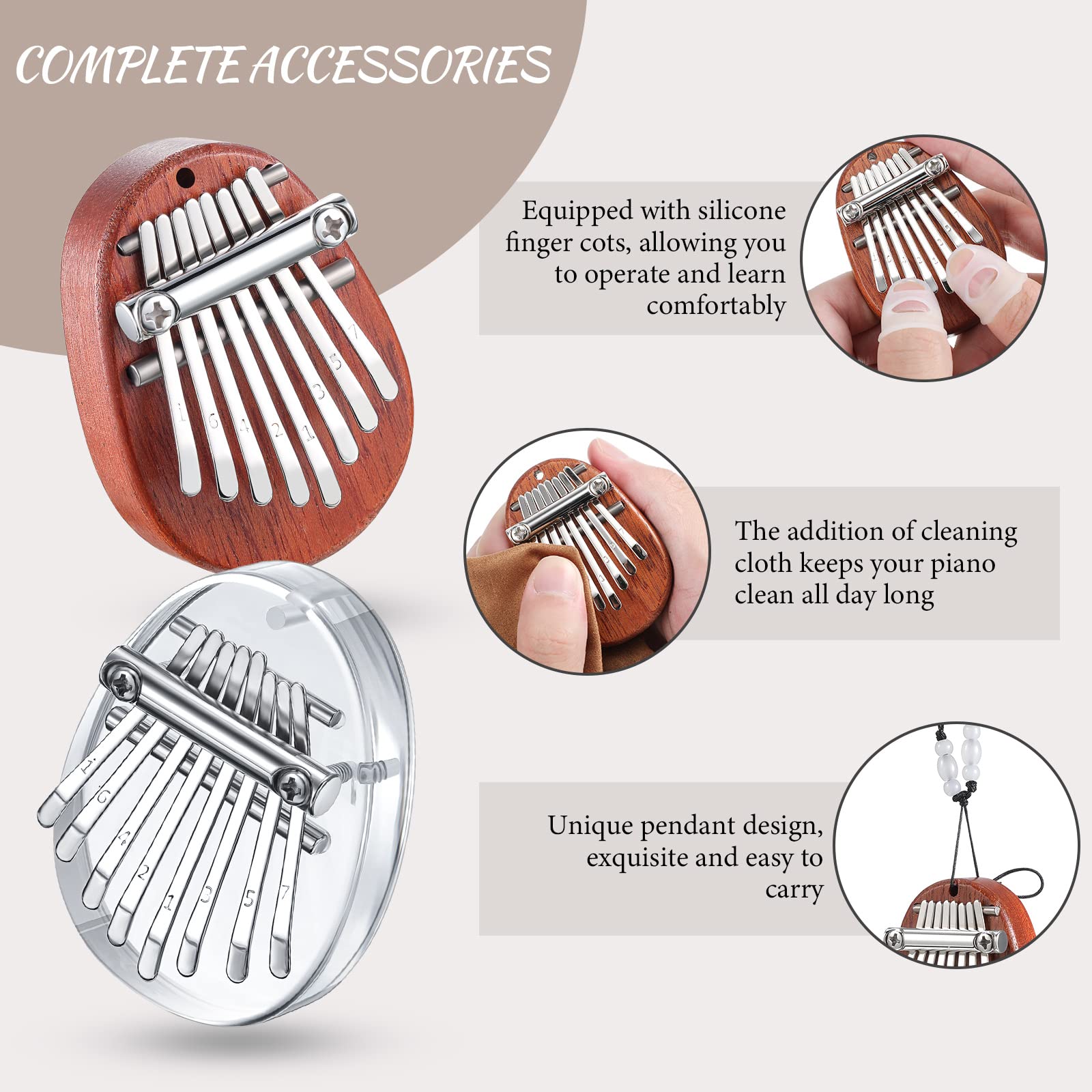 Yeshone 2 Sets Mini Kalimba 8 Key Thumb Piano Exquisite Mini Thumb Piano Gift With Lanyard Chains Portable Oval Heart Shaped Kal