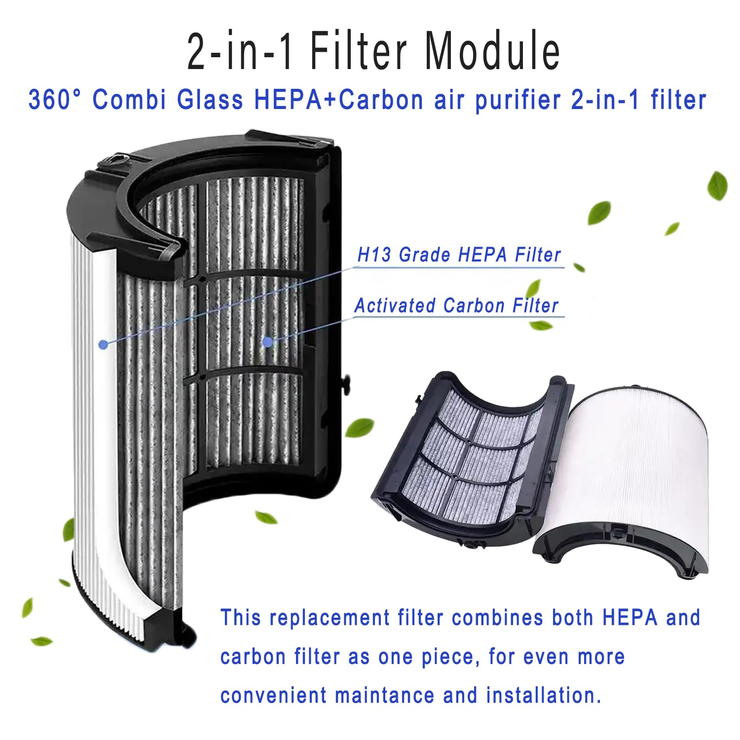 Amalfy 360° Combi Glass HEPA+Carbon Filter for Dyson TP07/HP07/TP06, 8.2"x8.2"x8.5", H13 Grade