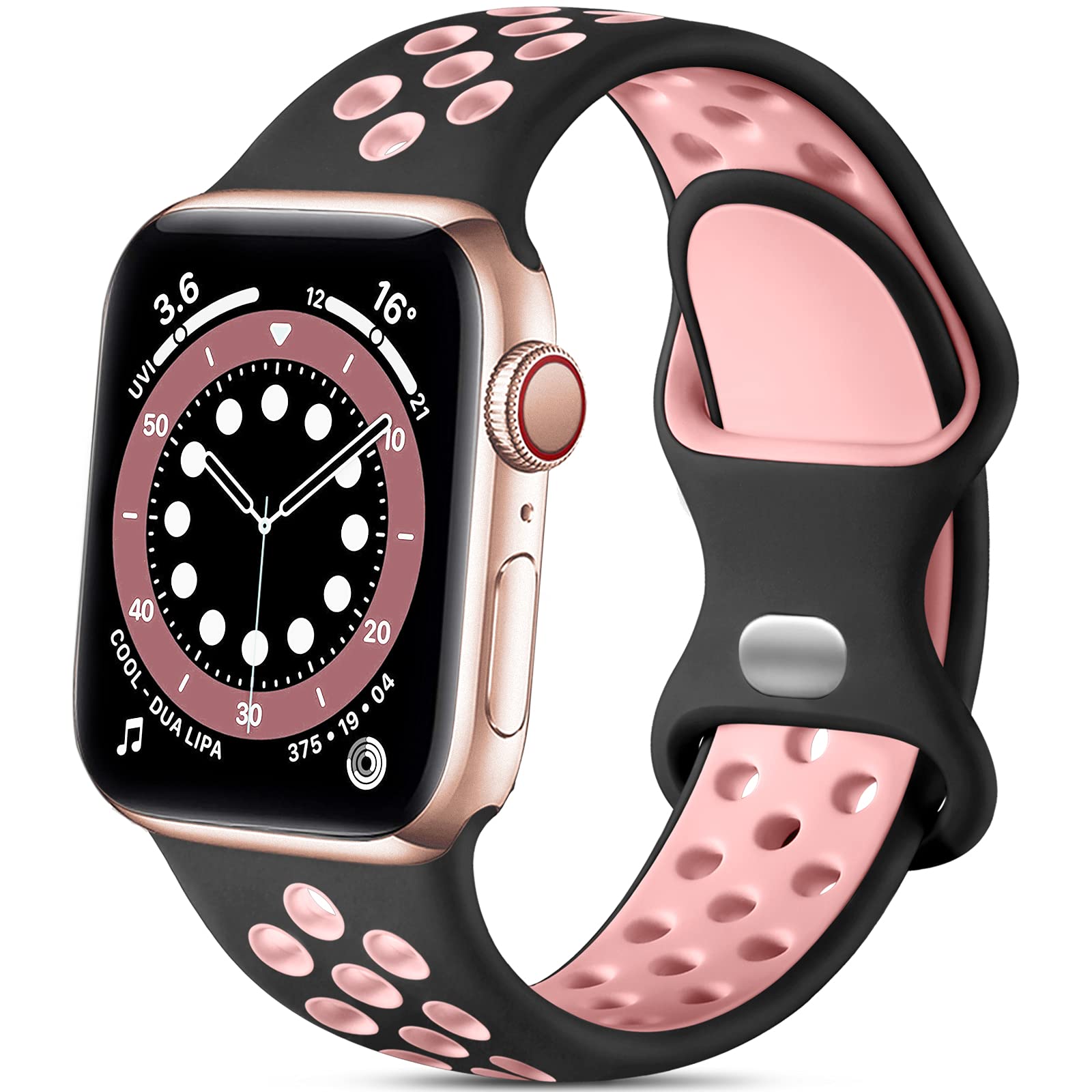 Lerobo Compatible With Apple Watch Bands 44Mm 45Mm 42Mm 49Mm For Women Men,Soft Silicone Sport Bands Replacement Wristbands Compatible For Iwatch Se/Series 8 7 6 5 4 3 2 1,Sport Edition,Black/Pink,M/L
