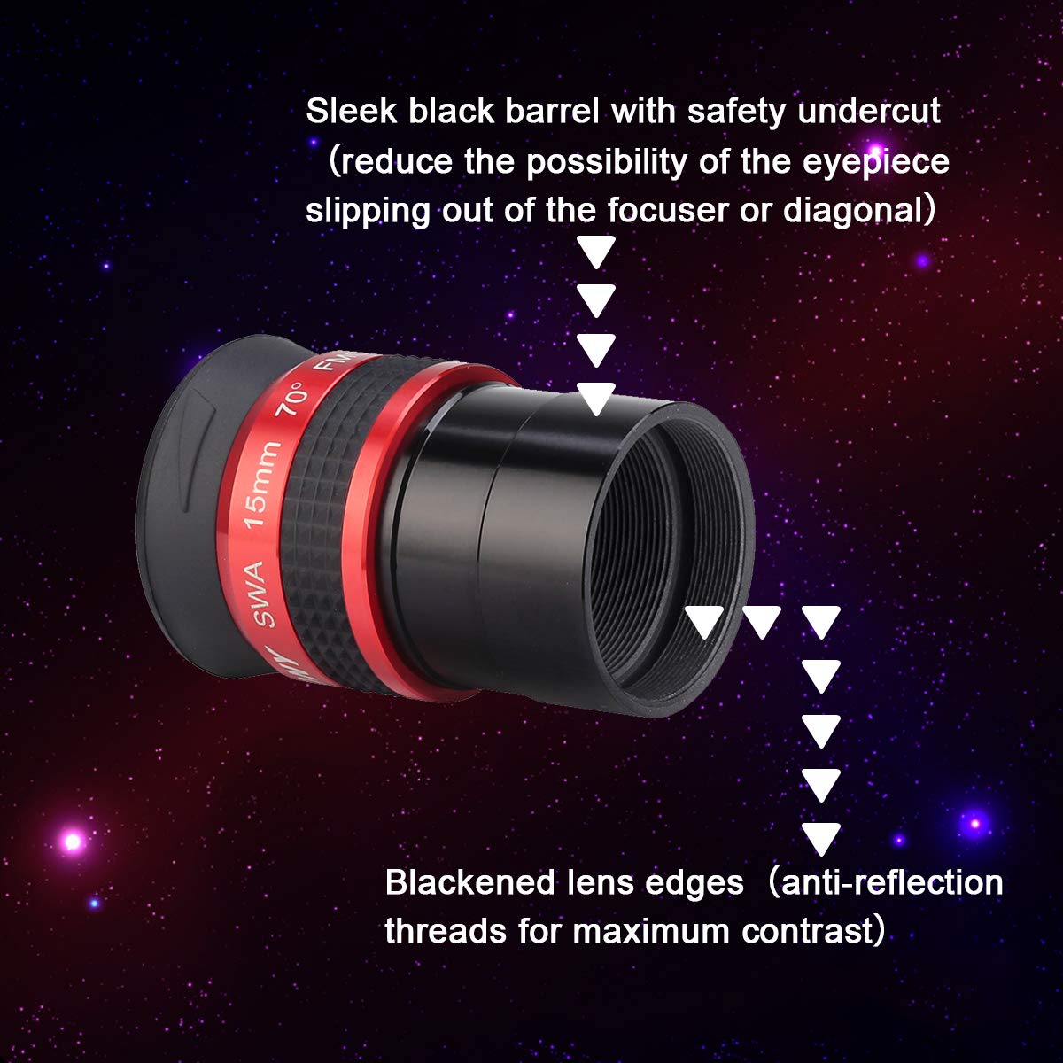 Svbony Sv154 Telescope Eyepiece 1.25 Inch Swa 70 Degree 15Mm Super Wide Angle Telescope Accessory With Twist Up Eyecups