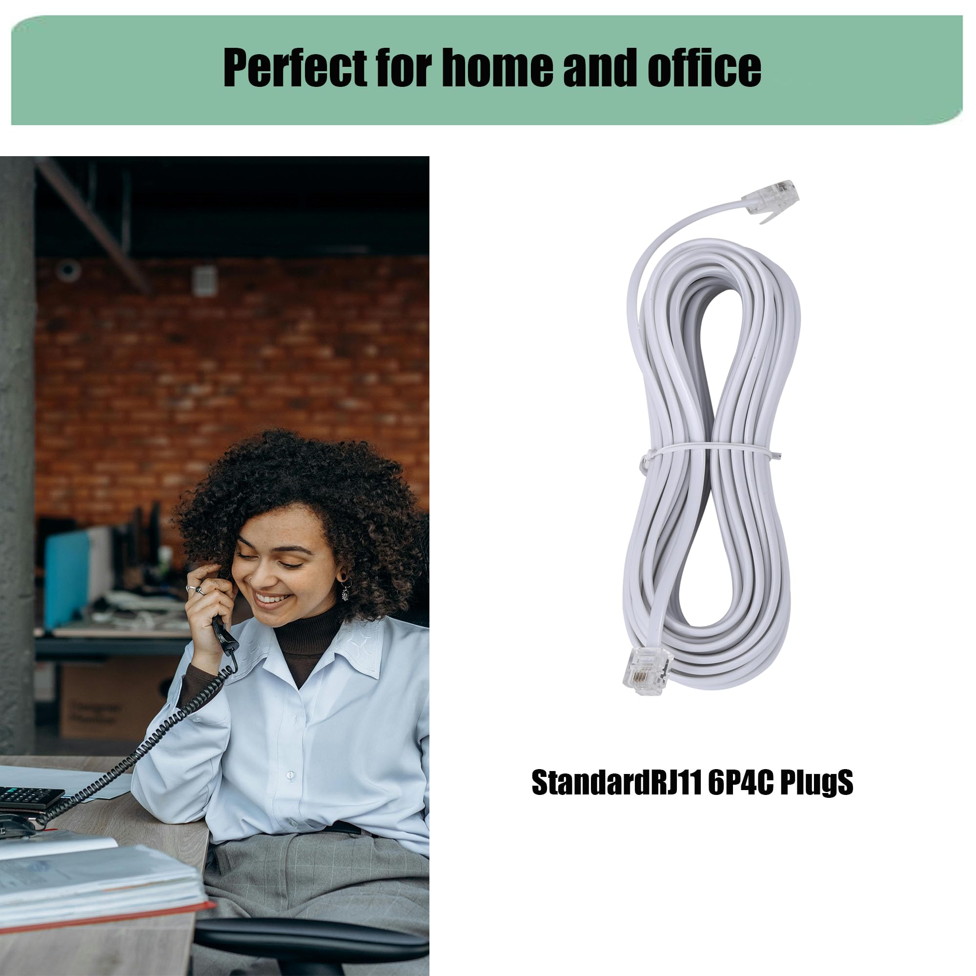 Toyayayo Long Telephone Extension Cord Phone Cable Line Wire, With Standard Rj11 Plug And 1 In Line Couplers And 25 Cable Clip H